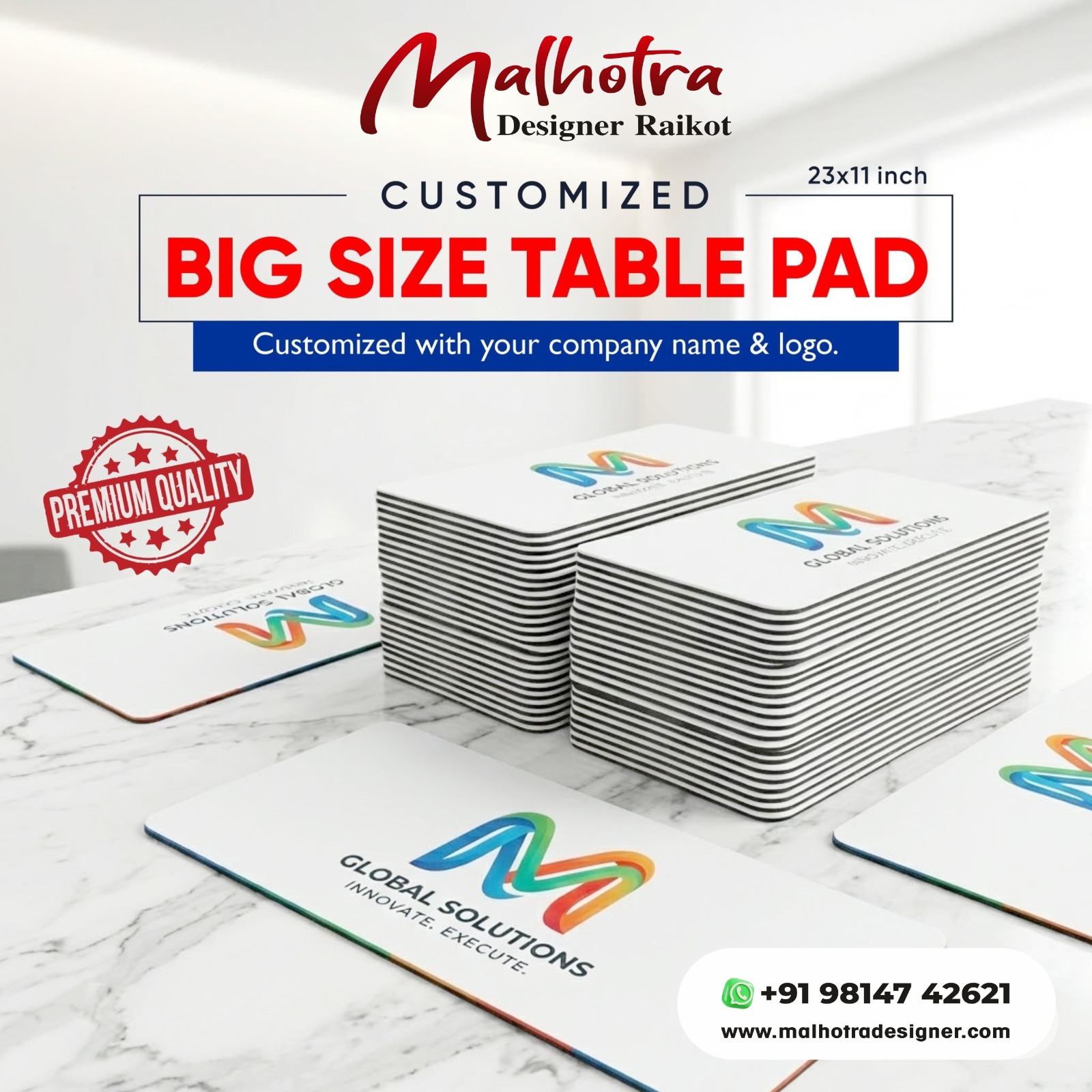 Customized Big Size Table Pad Min Qnty 100 Pcs, One Pcs Rate is Mentioned 