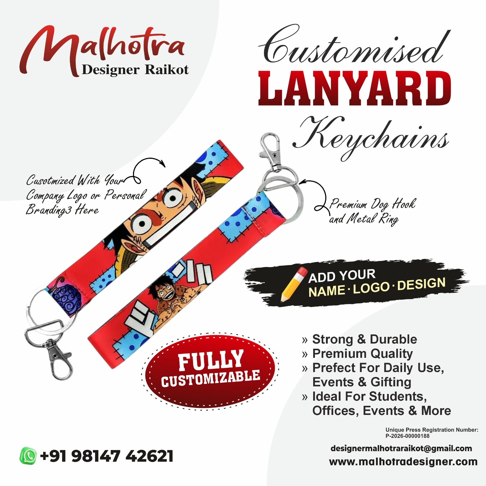 Customized Lanyard Keychains Min Qnty 250 Pcs, One Pcs Rate is Mentioned 