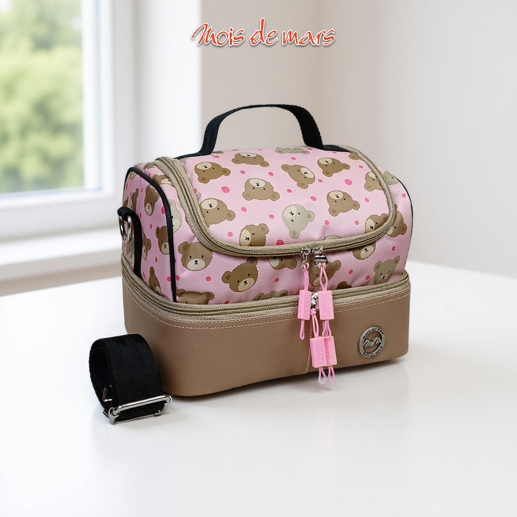 Insulated Lunch Bag GALA Bear Pink Khaki