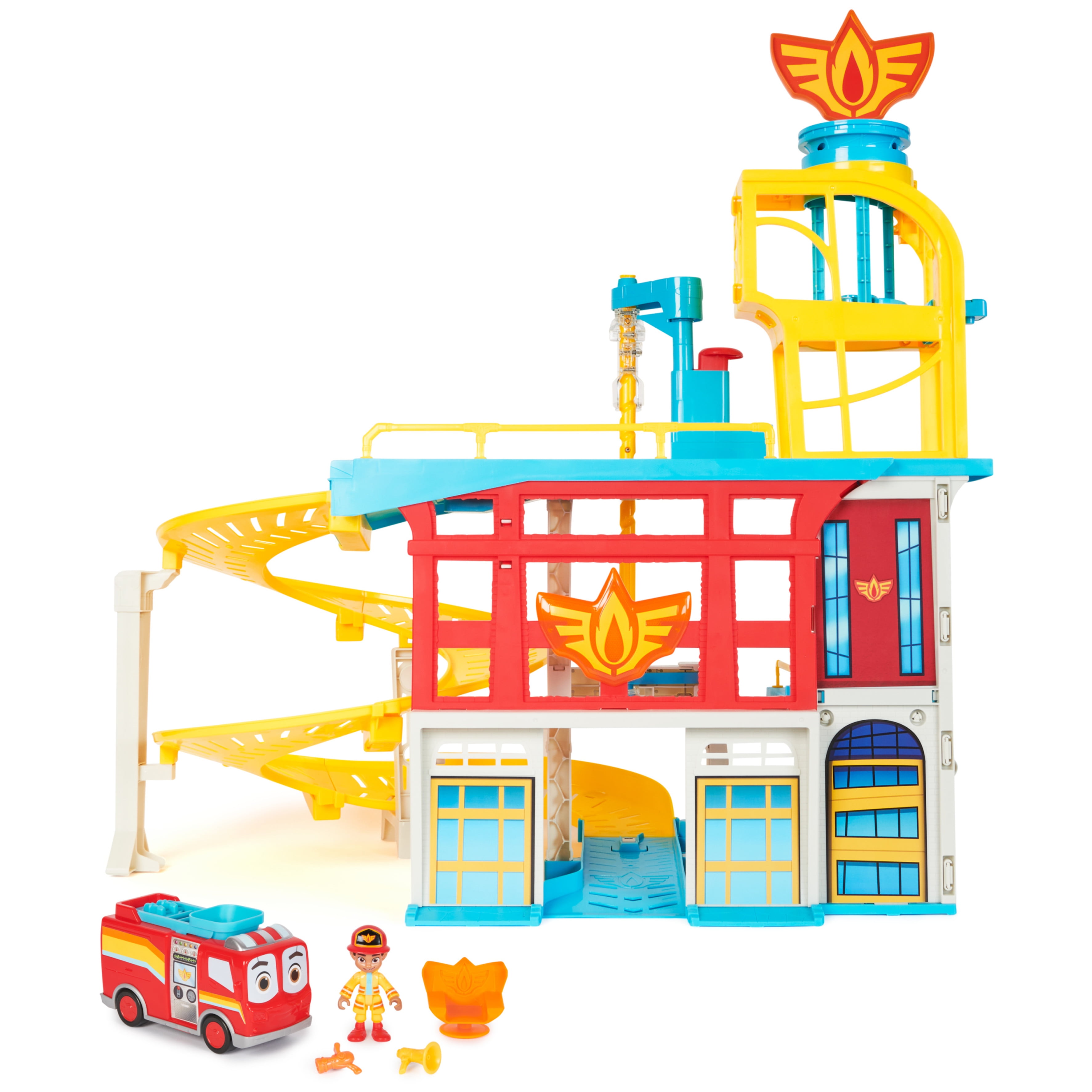Disney Junior Firebuds HQ Playset with Lights, Sounds, Fire Truck Toy, Action Figure and Vehicle Launcher, Kids Toys for Boys and Girls Ages 3 and Up