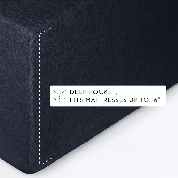 100% Cotton Jersey Sheets Set - Soft, Breathable, Deep Pockets, Easy Care - 3 Pieces -  Navy, Twin 