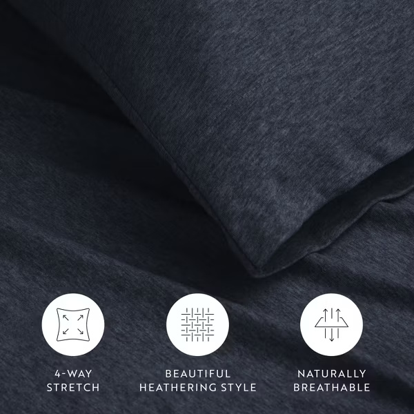 100% Cotton Jersey Sheets Set - Soft, Breathable, Deep Pockets, Easy Care - 3 Pieces -  Navy, Twin 