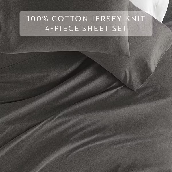 room essentials 100% Cotton Jersey Sheets Set - Soft, Breathable, Deep Pockets, Easy Care - 3 Pieces