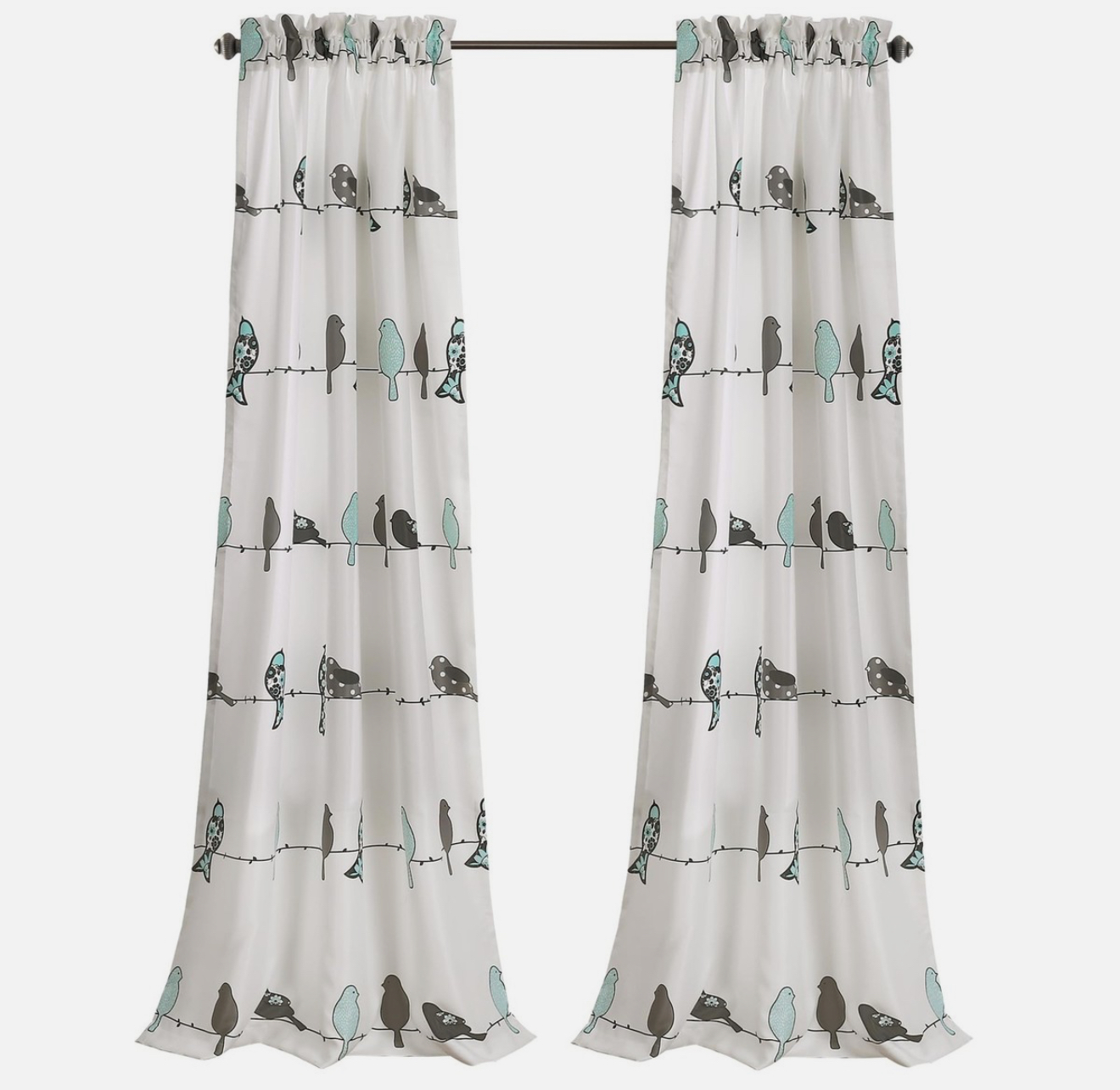 Lush Decor Rowley Birds Light Filtering Window Curtain Panels, Pair, 52 W x 84