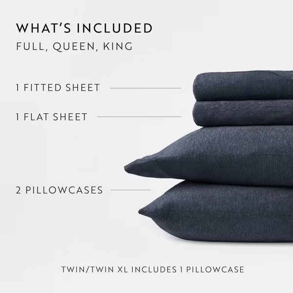 100% Cotton Jersey Sheets Set - Soft, Breathable, Deep Pockets, Easy Care - 3 Pieces -  Navy, Twin 
