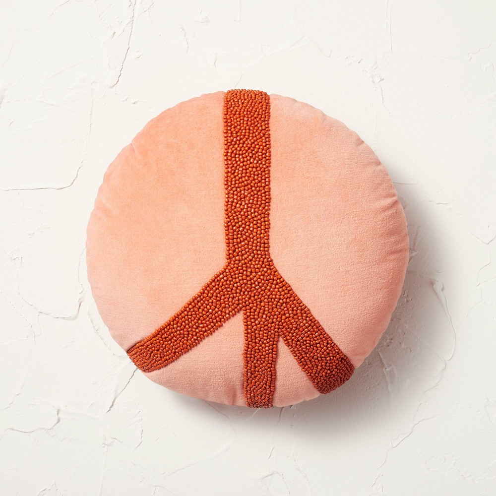 Beaded Peace Sign Round Throw Pillow Coral - Opalhouse™ Designed with Jungalow™