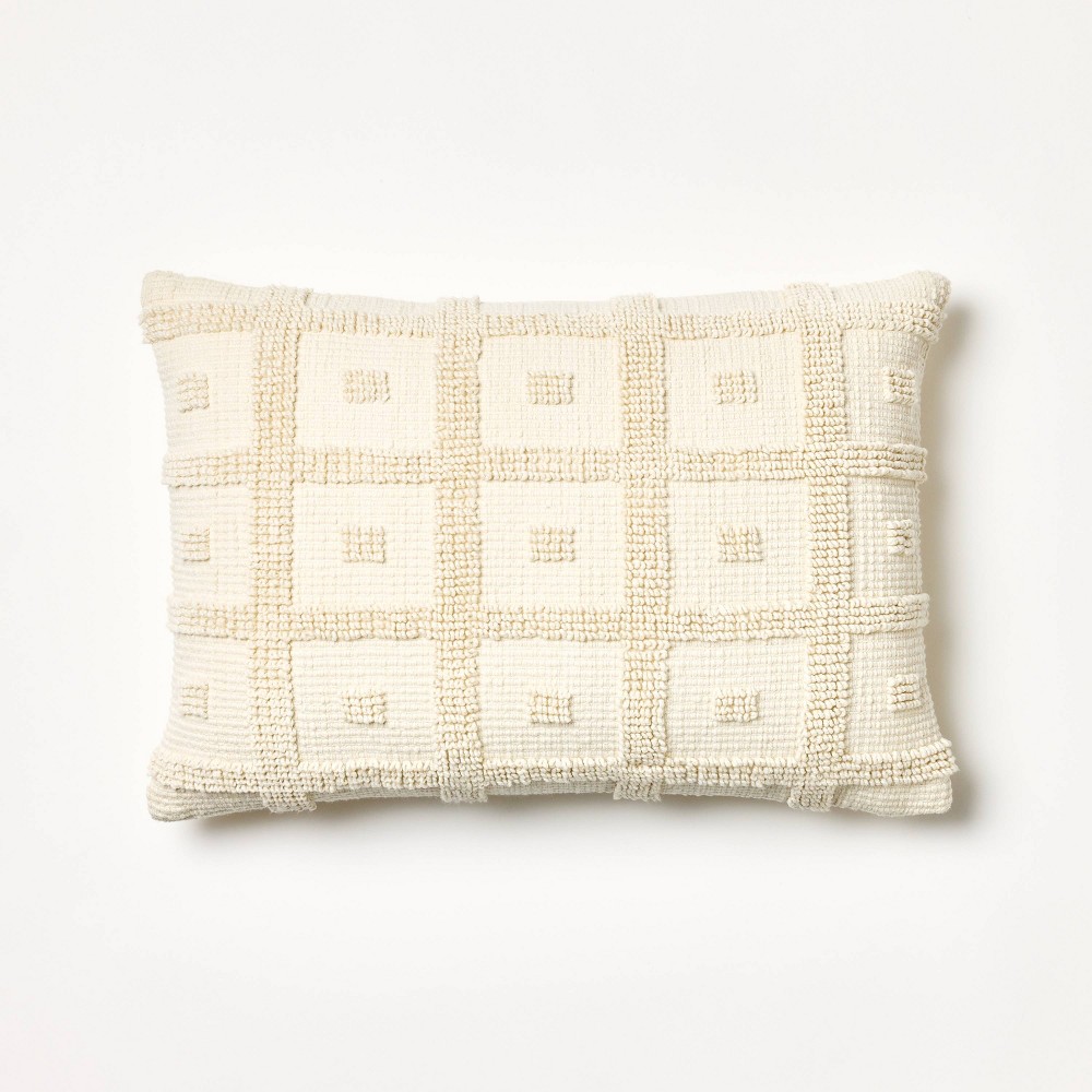 Tufted Geo Lumbar Throw Pillow Cream: Rectangle, Cotton, Indoor - Threshold™ Designed with Studio McGee
