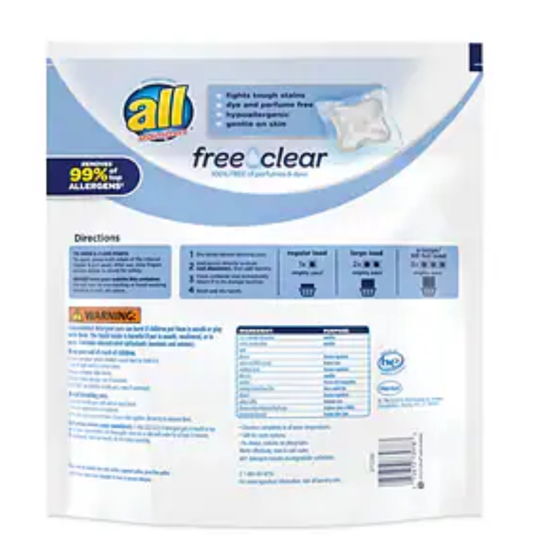 All Mighty Pacs Free and Clear Super Concentrated Laundry Detergent