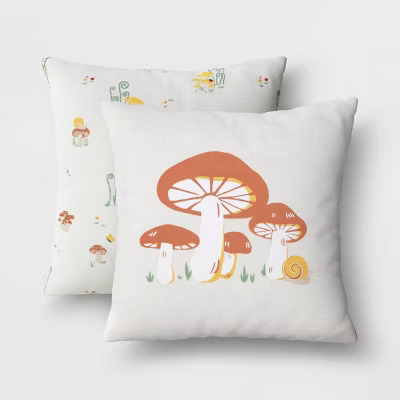 Mushroom Printed Woven Cotton Pillows - Room Essentials™: Indoor Decorative Cushion Set, OEKO-TEX Certified