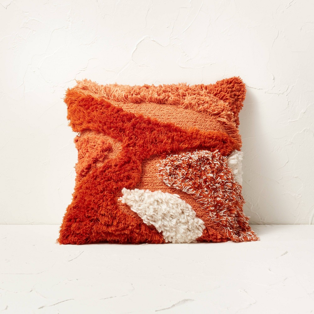 Textured Tufted Square Throw Pillow Rust - Opalhouse™ Designed with Jungalow™