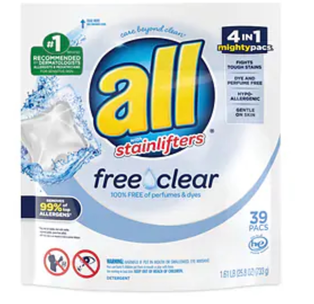 All Mighty Pacs Free and Clear Super Concentrated Laundry Detergent