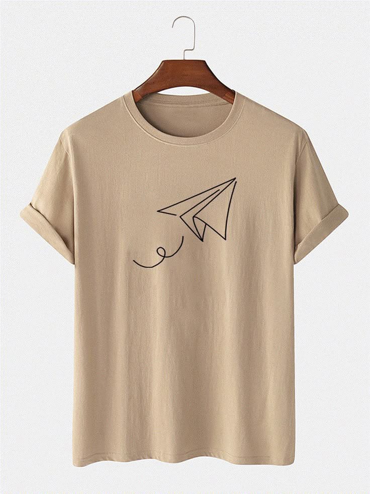 Beige T-shirt with Paper Plane Design