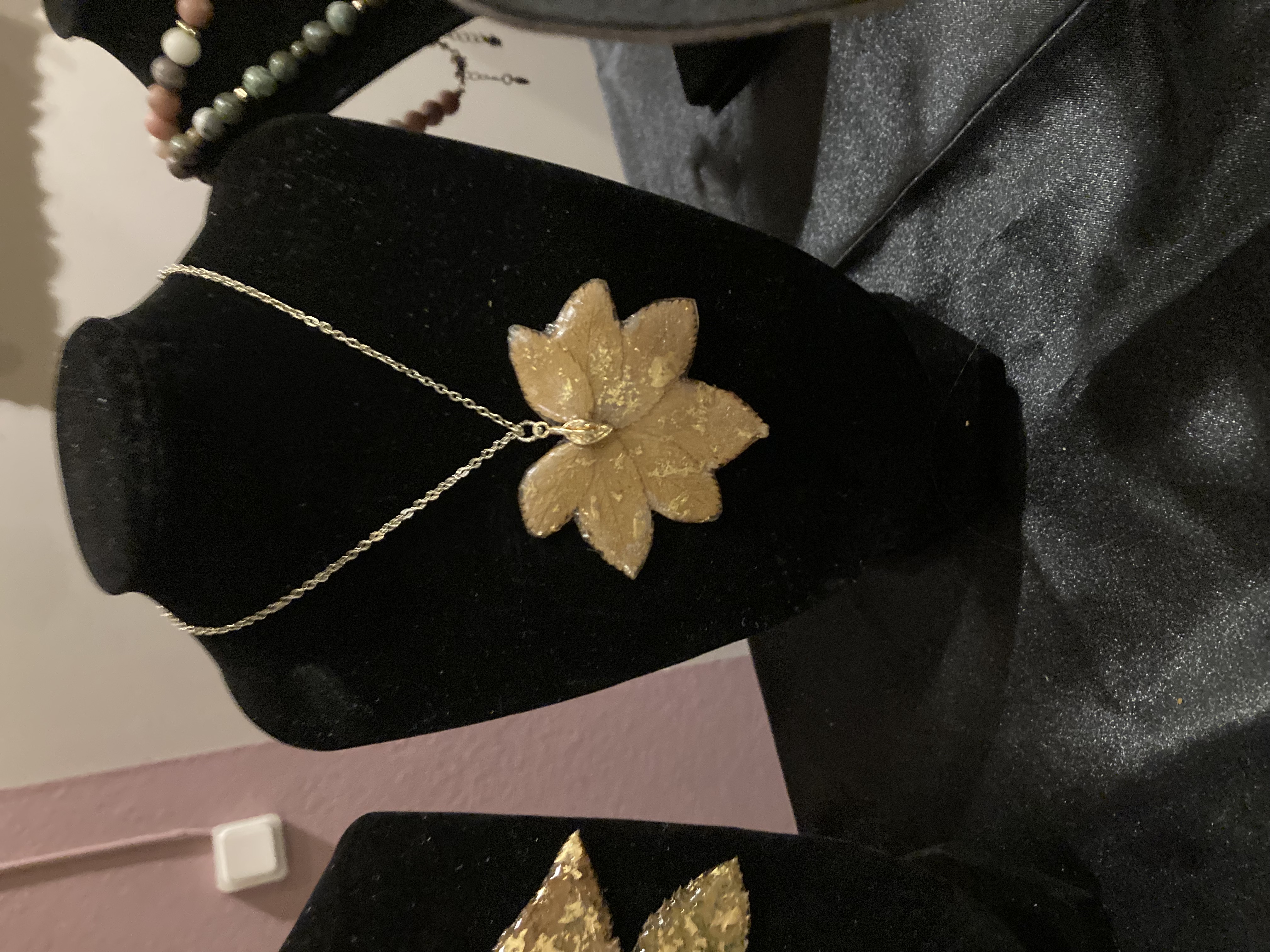 Golden Rose Leaf Pendant Necklace