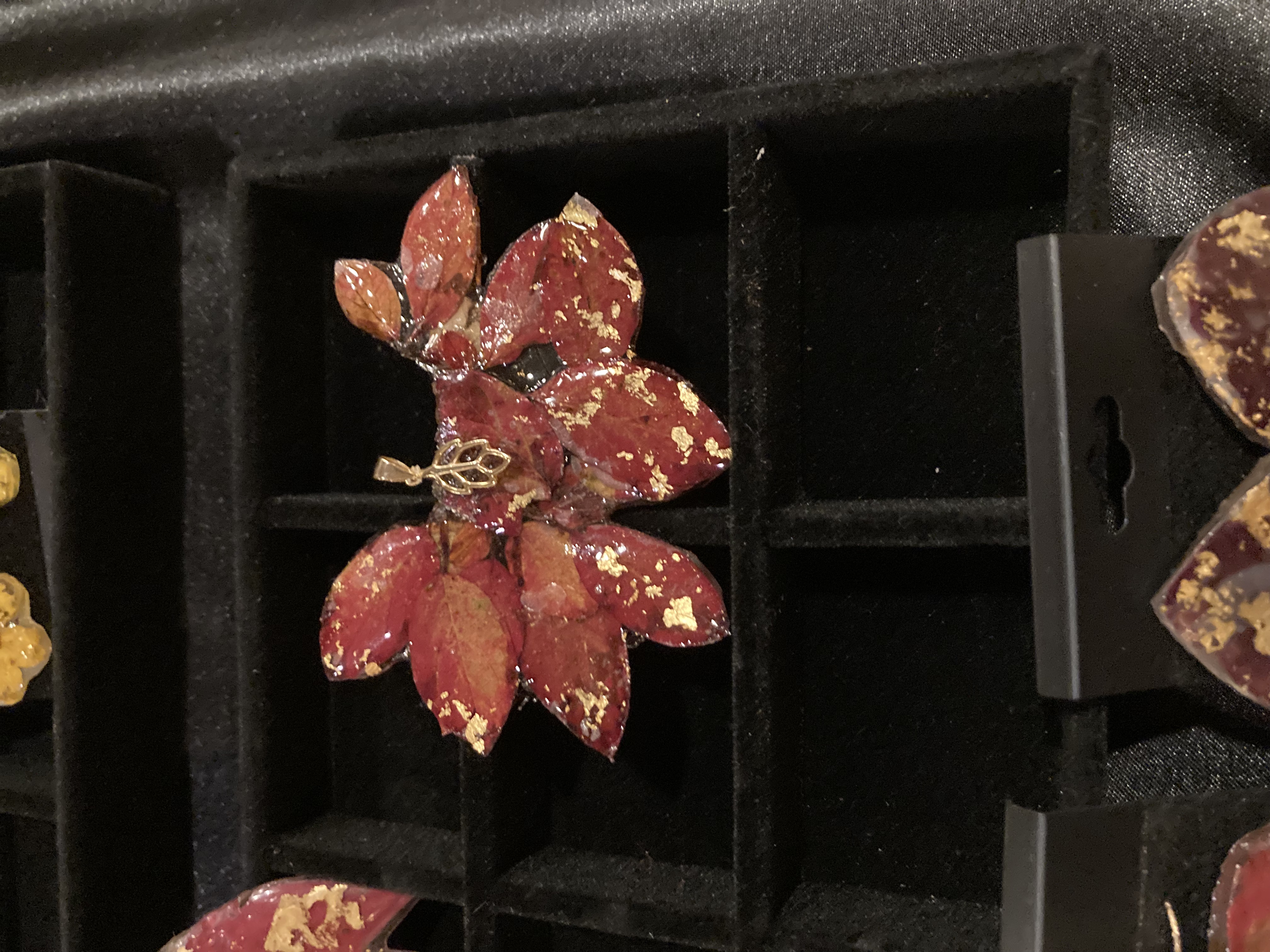 Handcrafted Red Leaf Brooch
