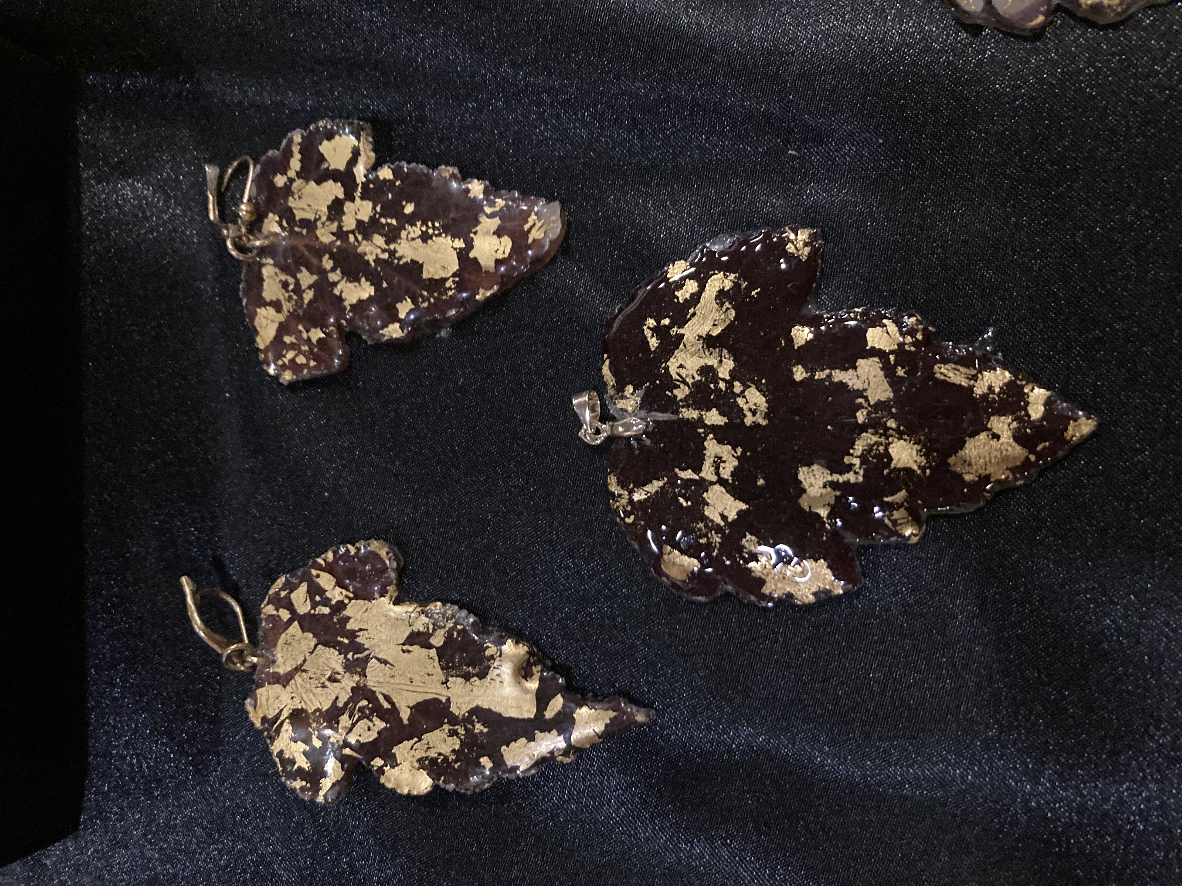 Handcrafted real Leaf Pendants and earrings