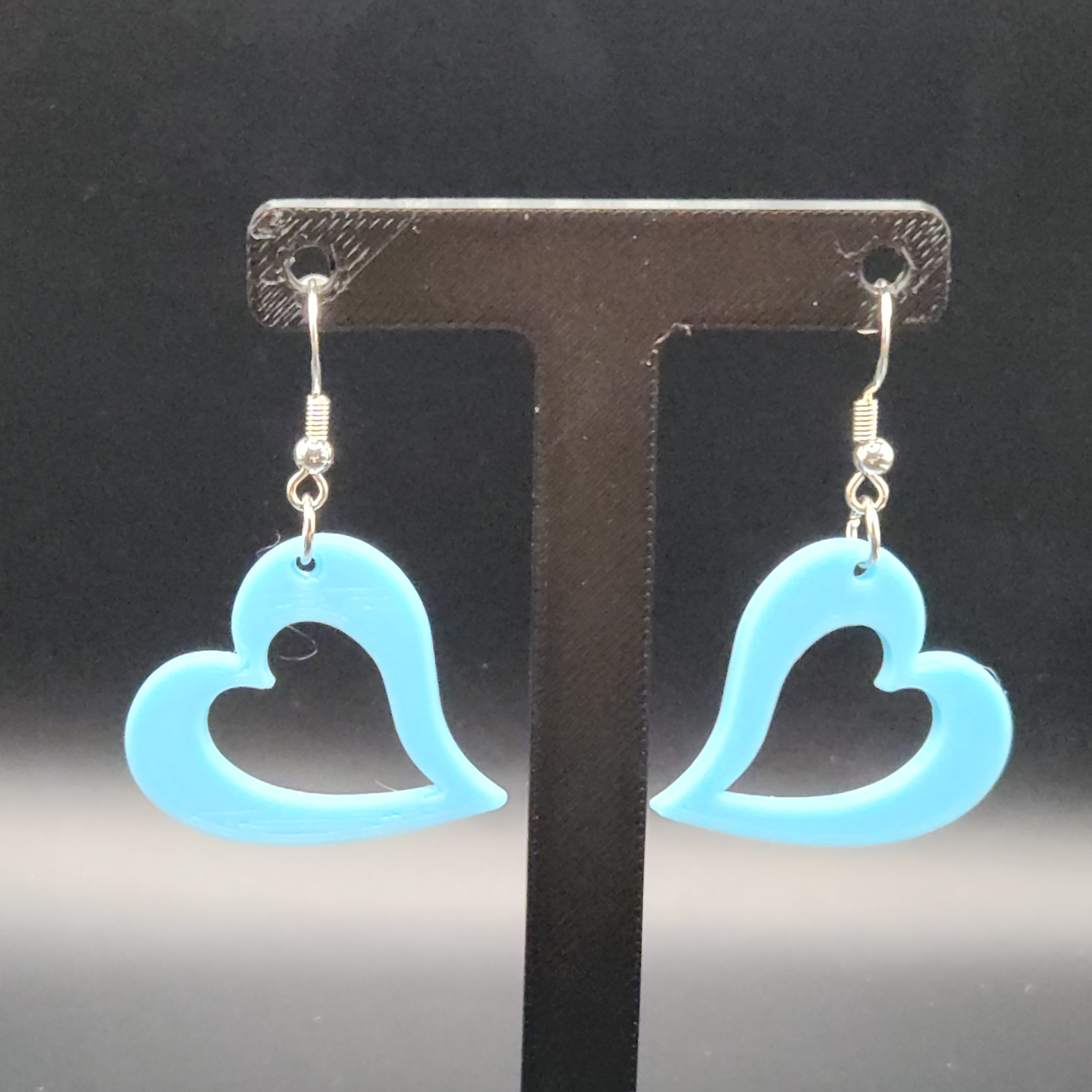 Blue, Glow in the Dark Hologram Heart Earrings