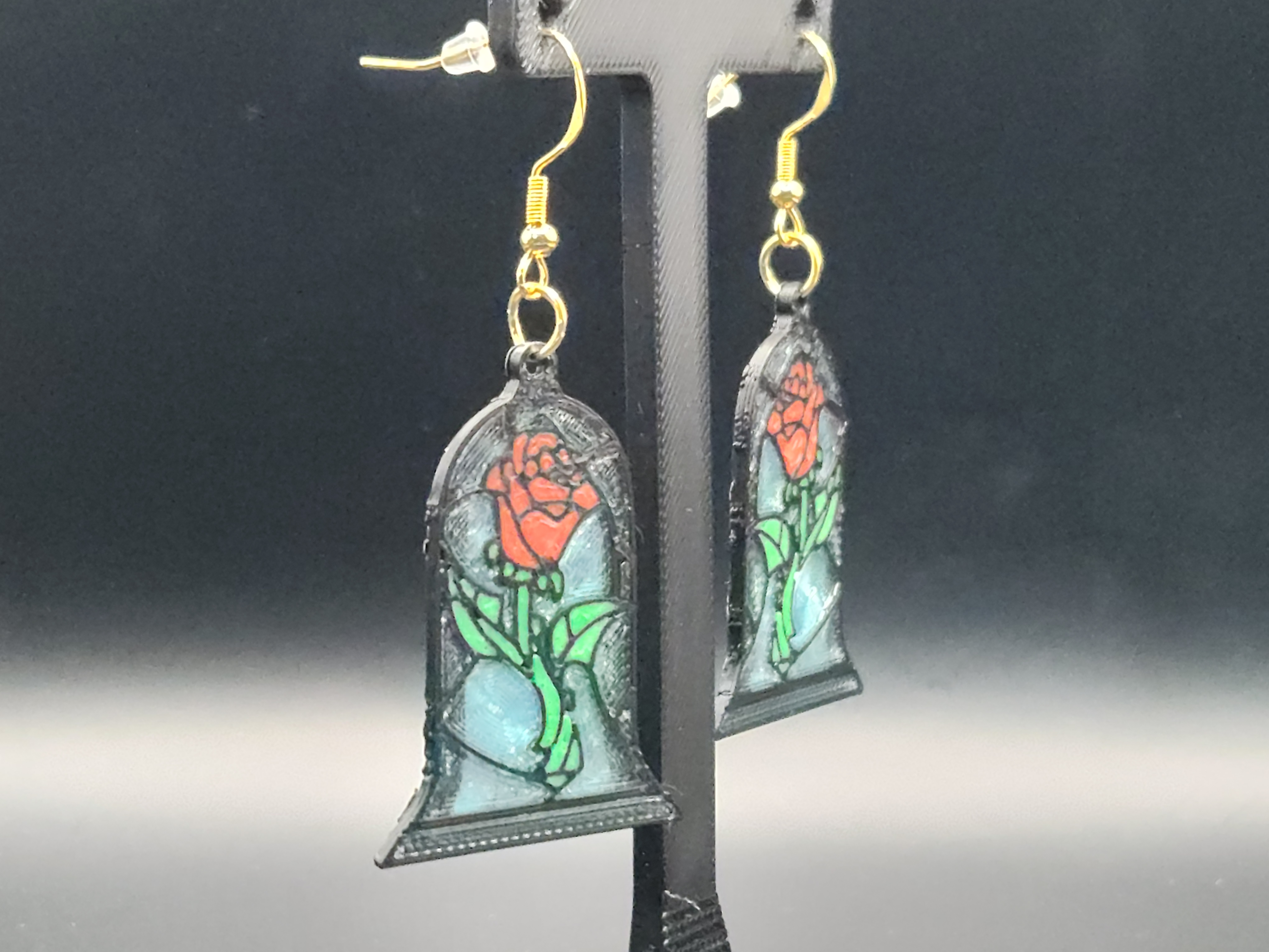 Stained Glass Rose Earrings