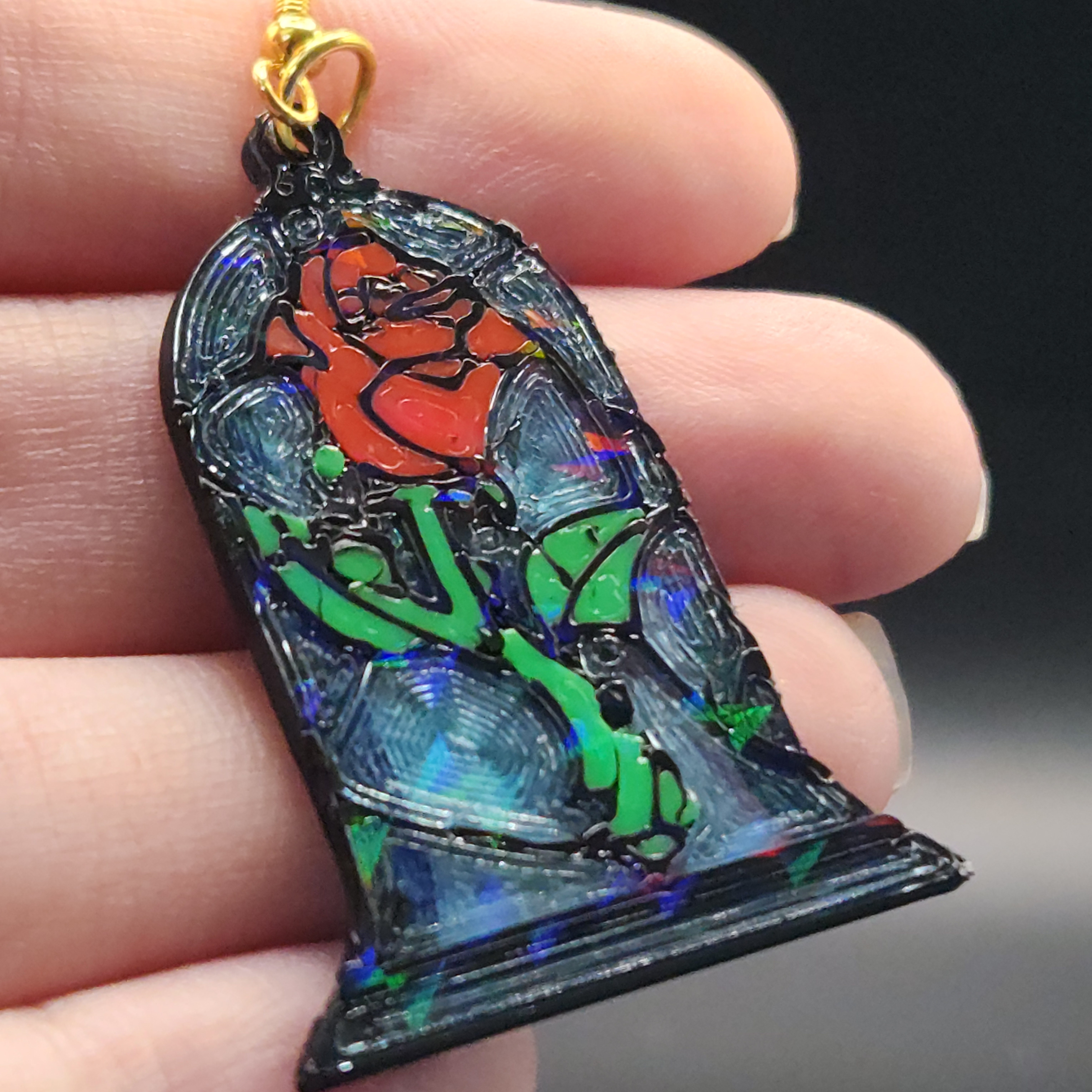 Stained Glass Rose Earrings