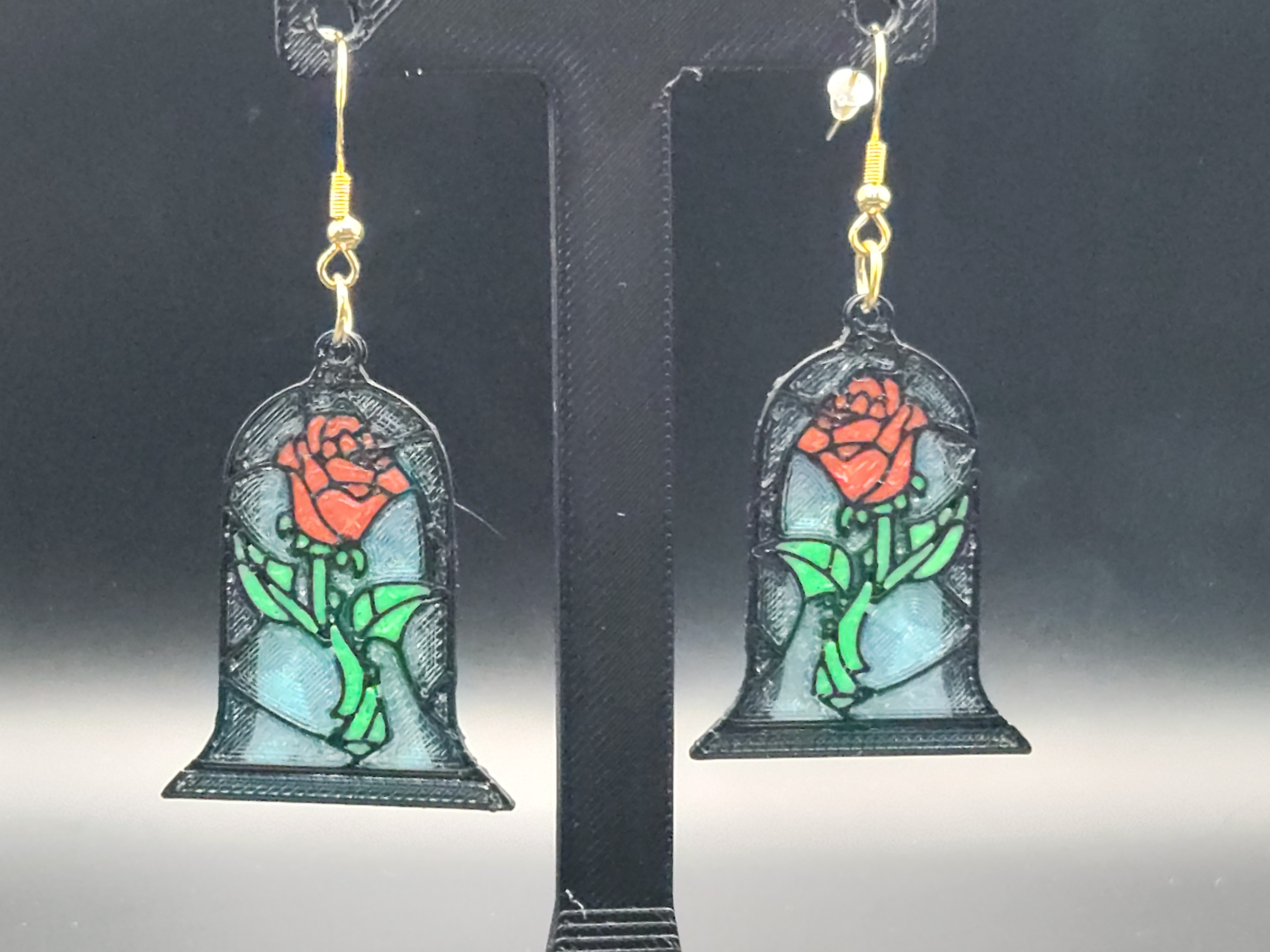 Stained Glass Rose Earrings