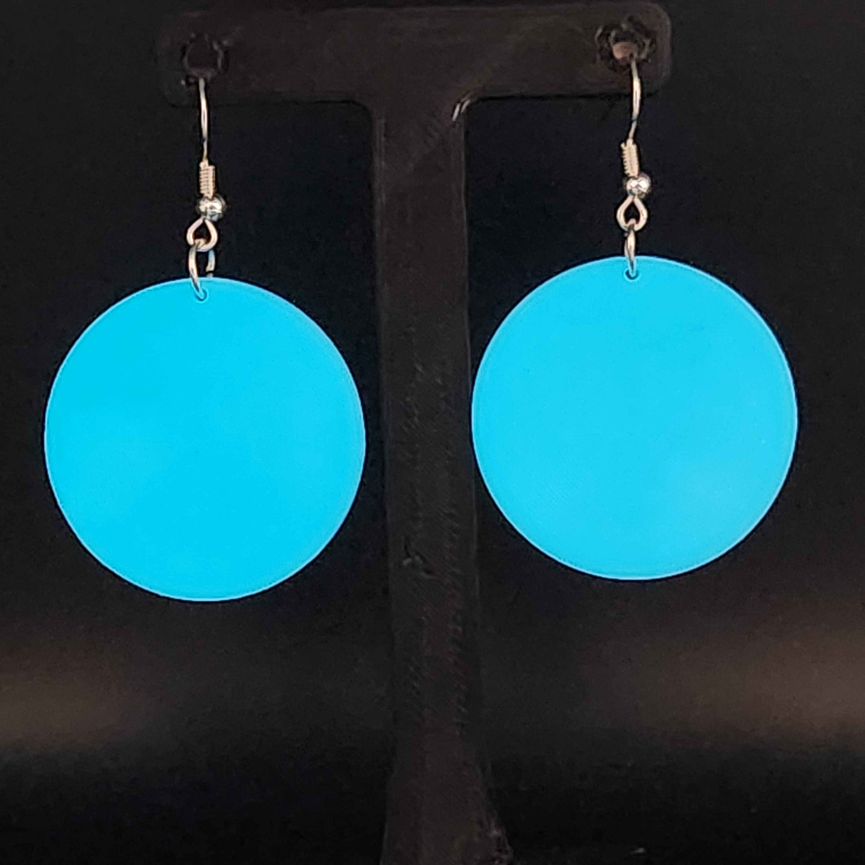 Blue Round Glow in the Dark Hologram Earrings