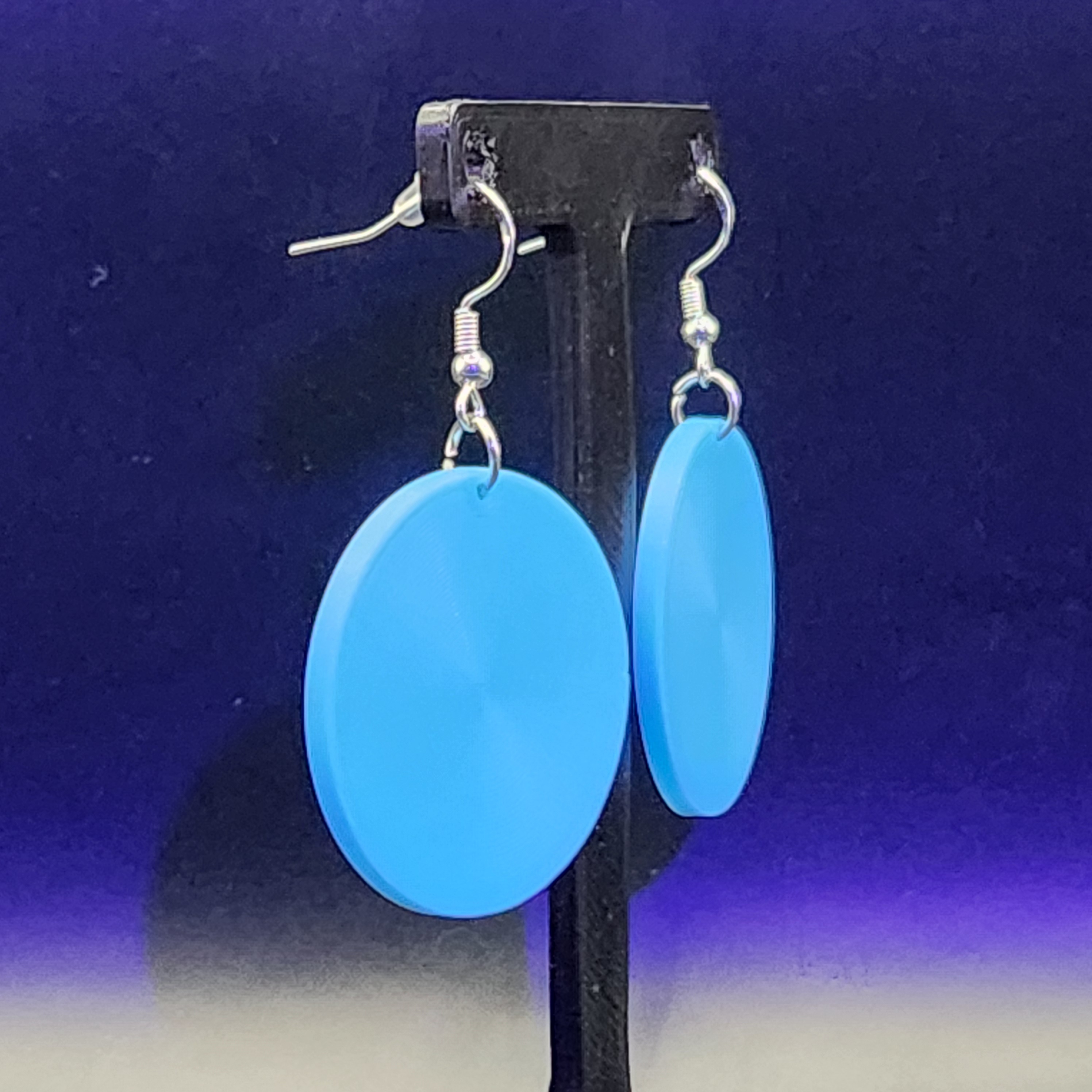 Blue Round Glow in the Dark Hologram Earrings