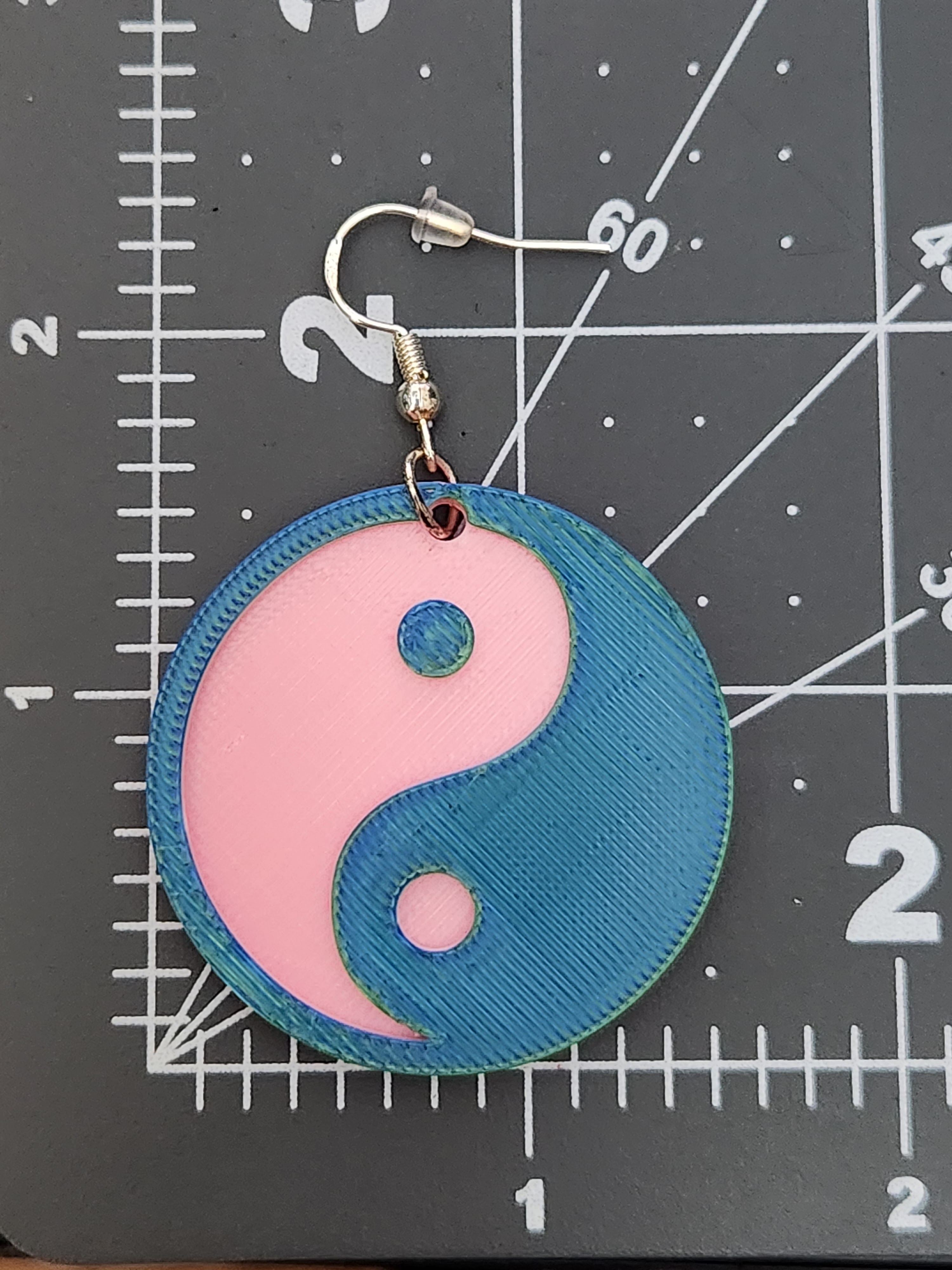 Pink and Blue-Green Hologram Yin Yang Earrings