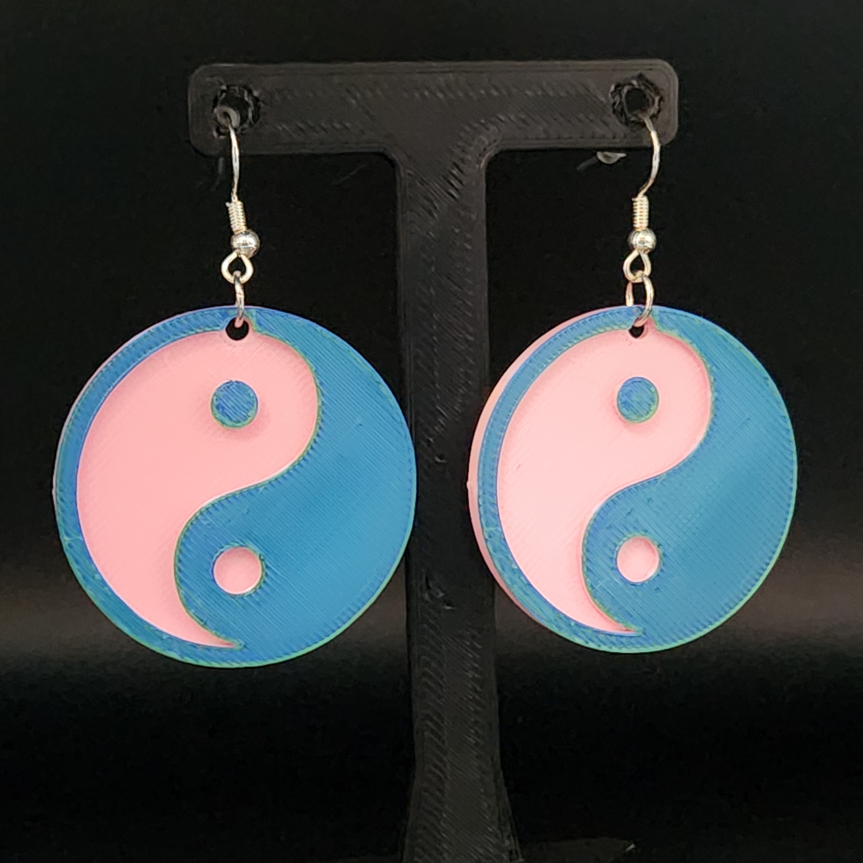 Pink and Blue-Green Hologram Yin Yang Earrings