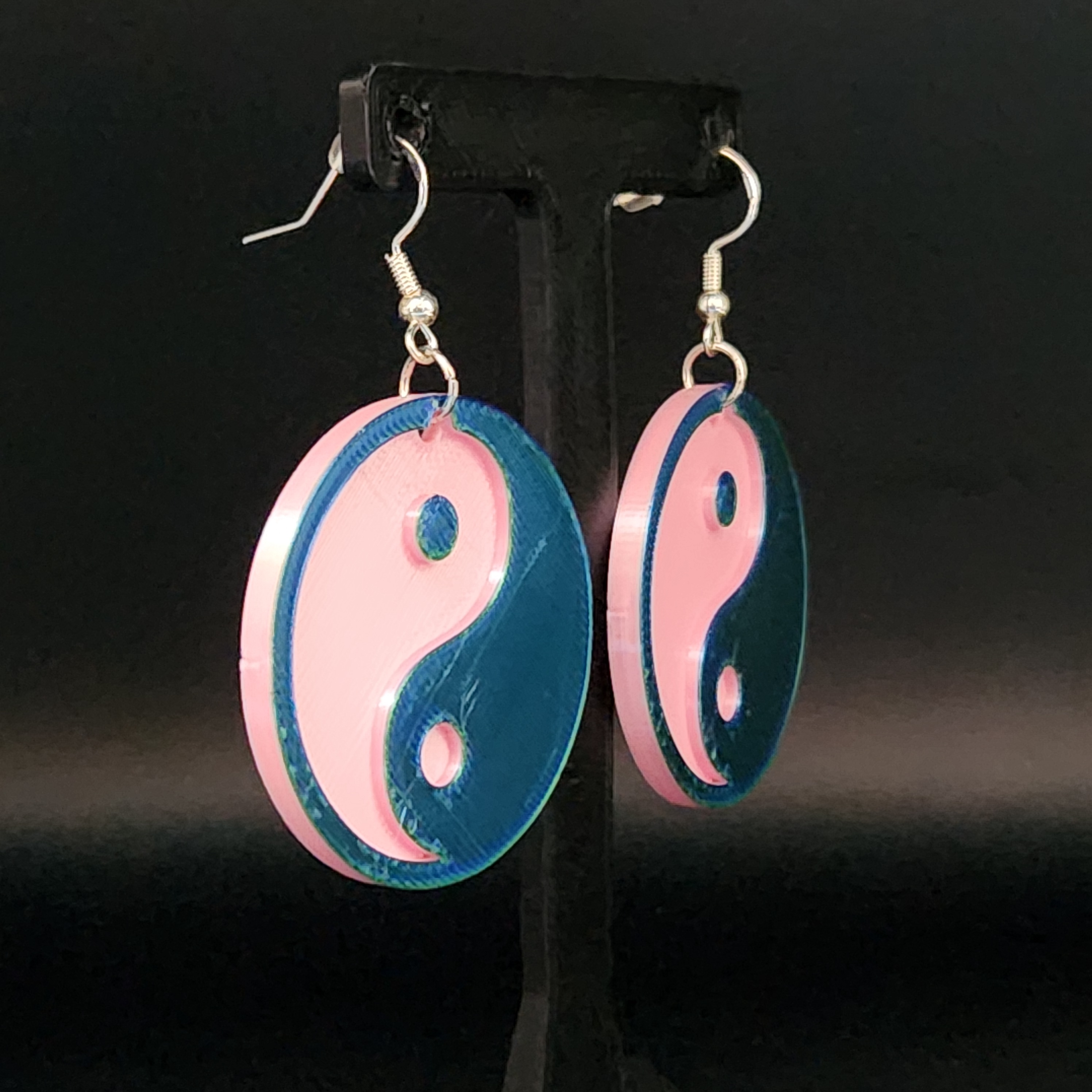 Pink and Blue-Green Hologram Yin Yang Earrings