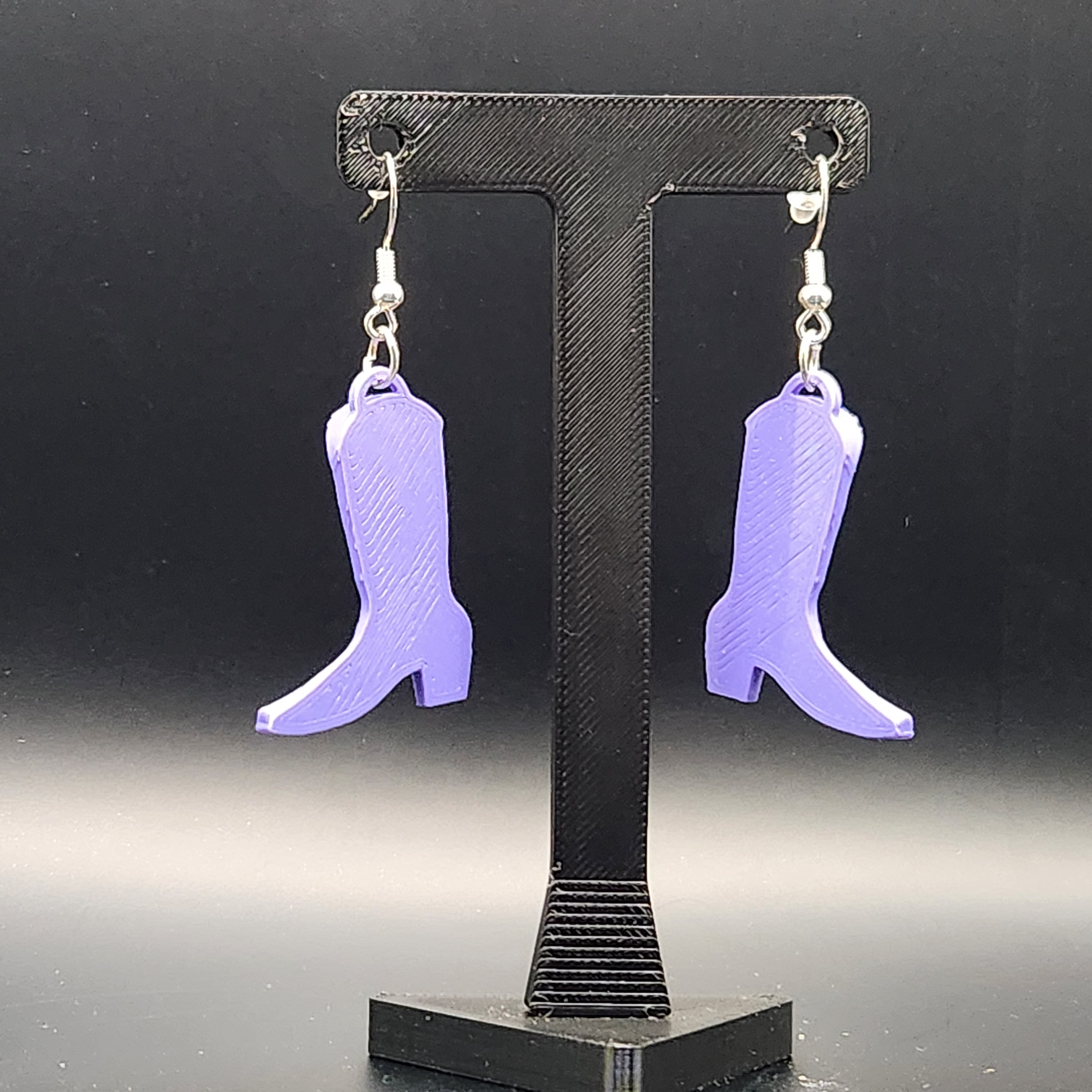 Hologram Purple Cowboy Boot Earrings