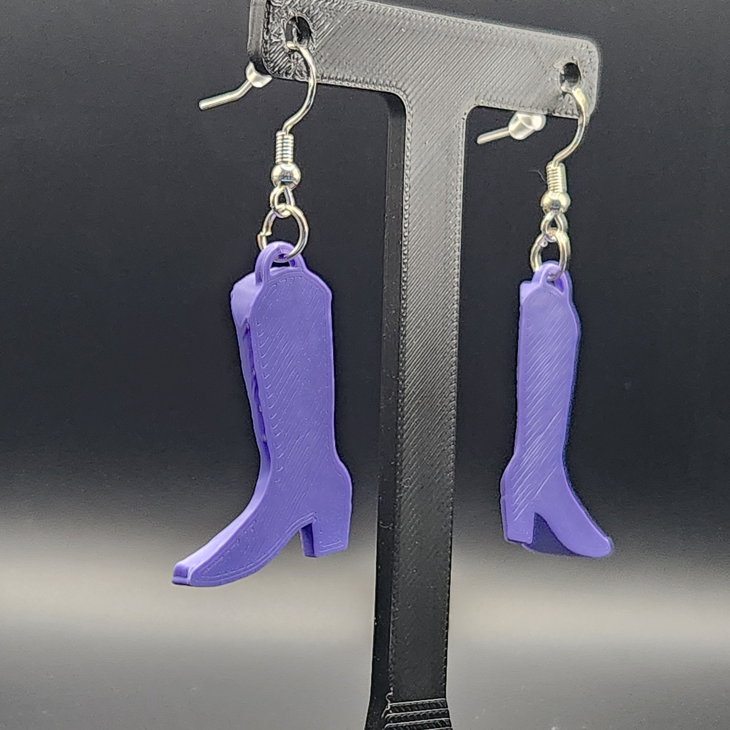 Hologram Purple Cowboy Boot Earrings