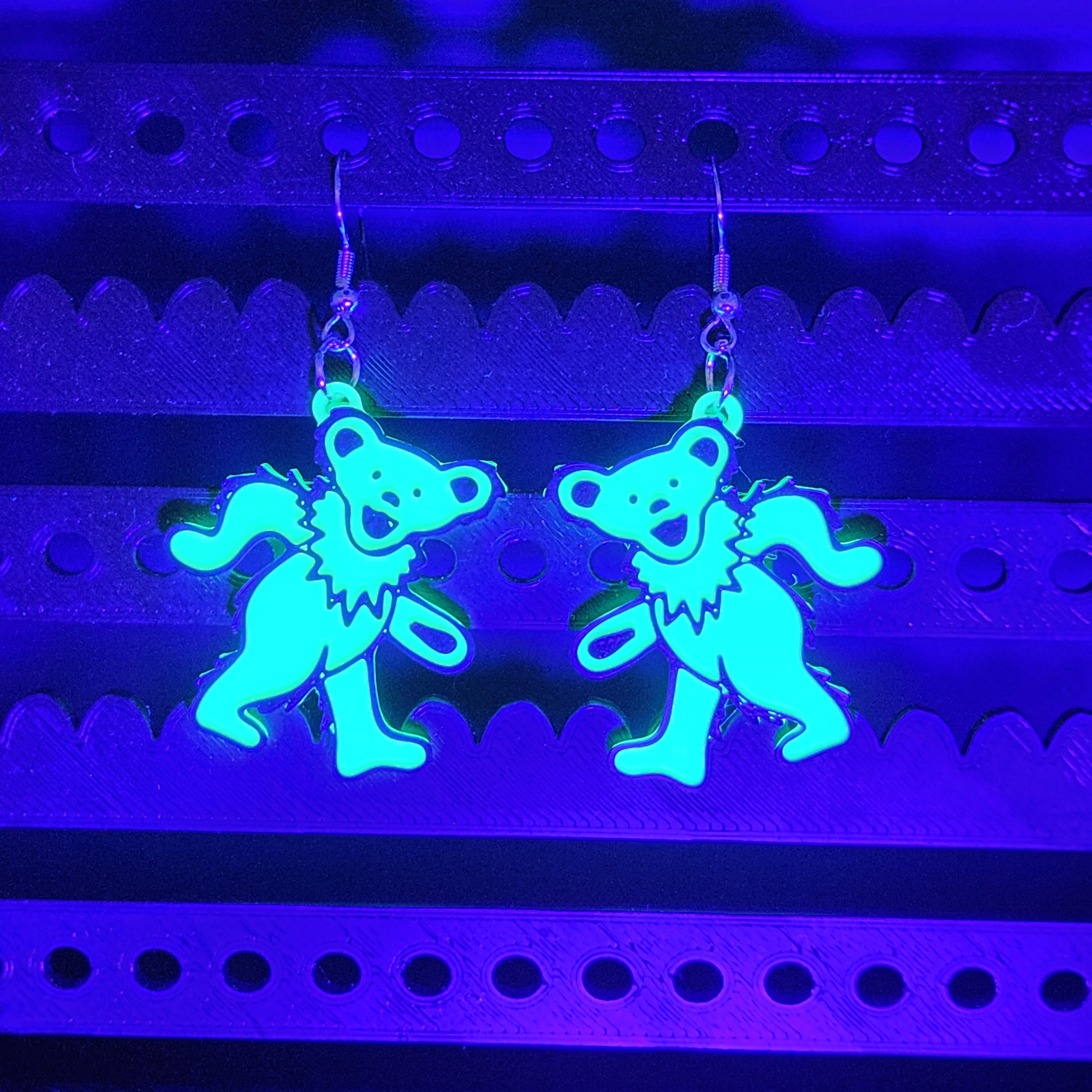 Glow-in-the-Dark Grateful Dead Bear Earrings