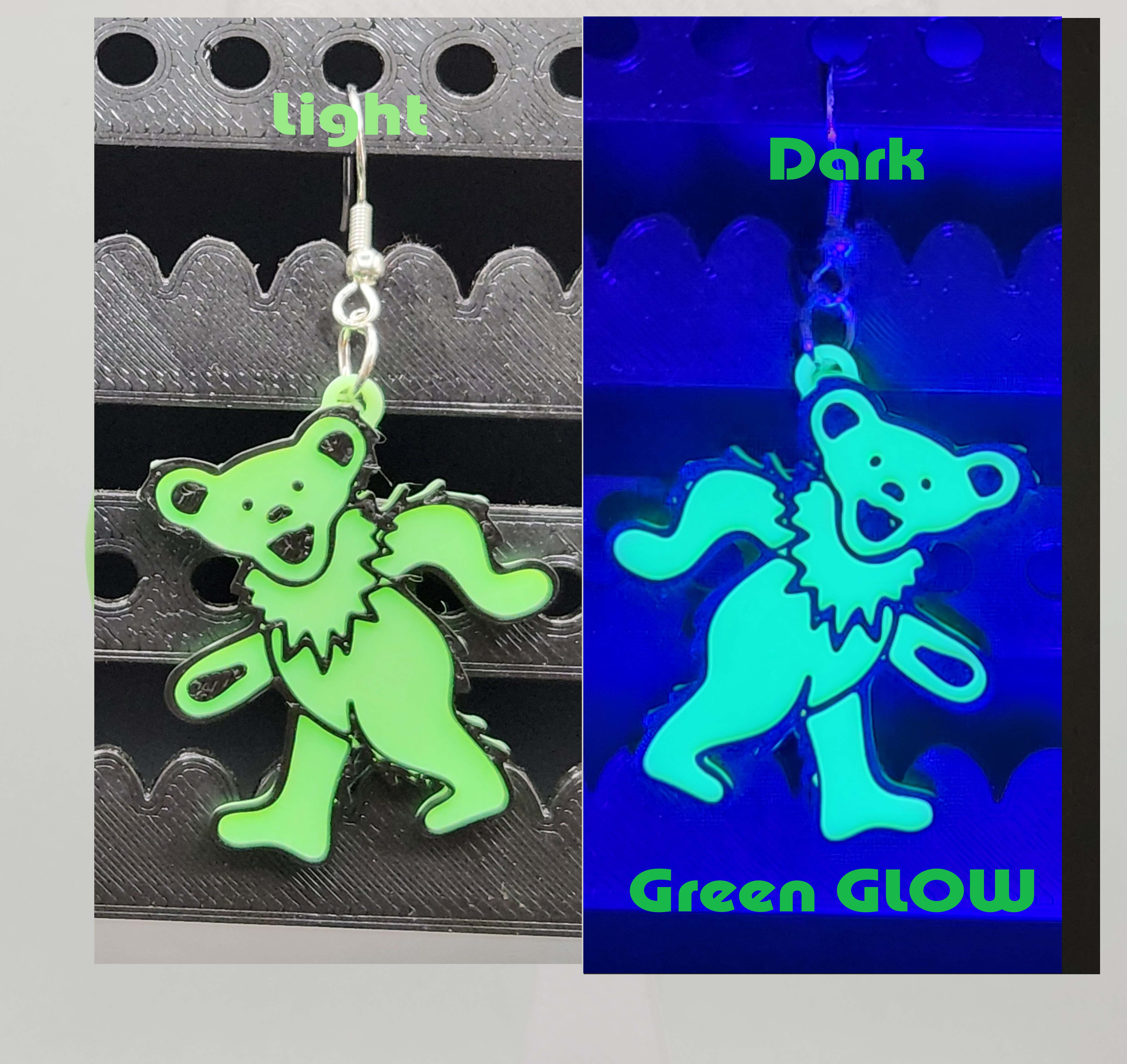 Glow-in-the-Dark Grateful Dead Bear Earrings