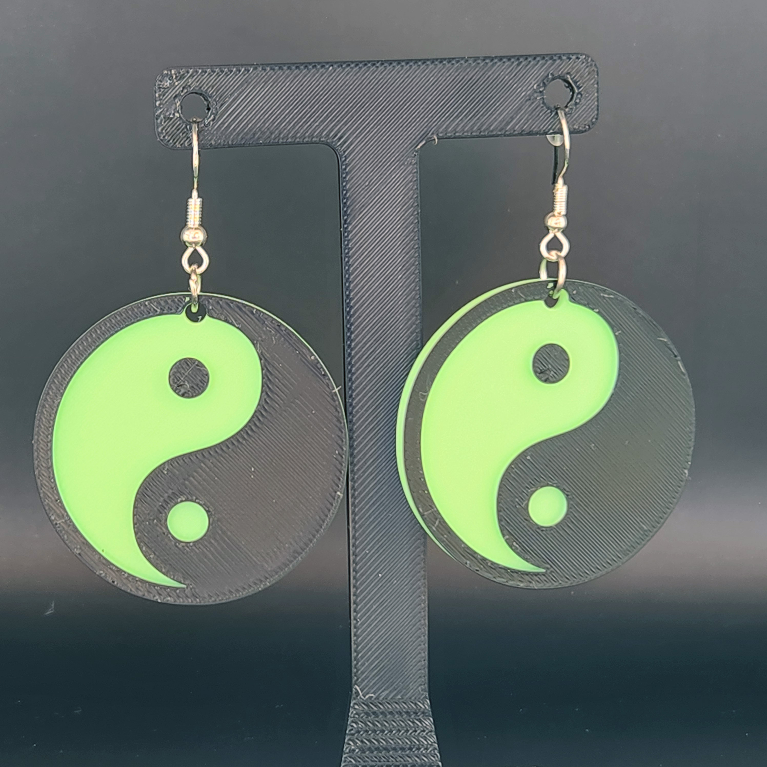 Glow in the Dark Black and Green Yin Yang Earrings