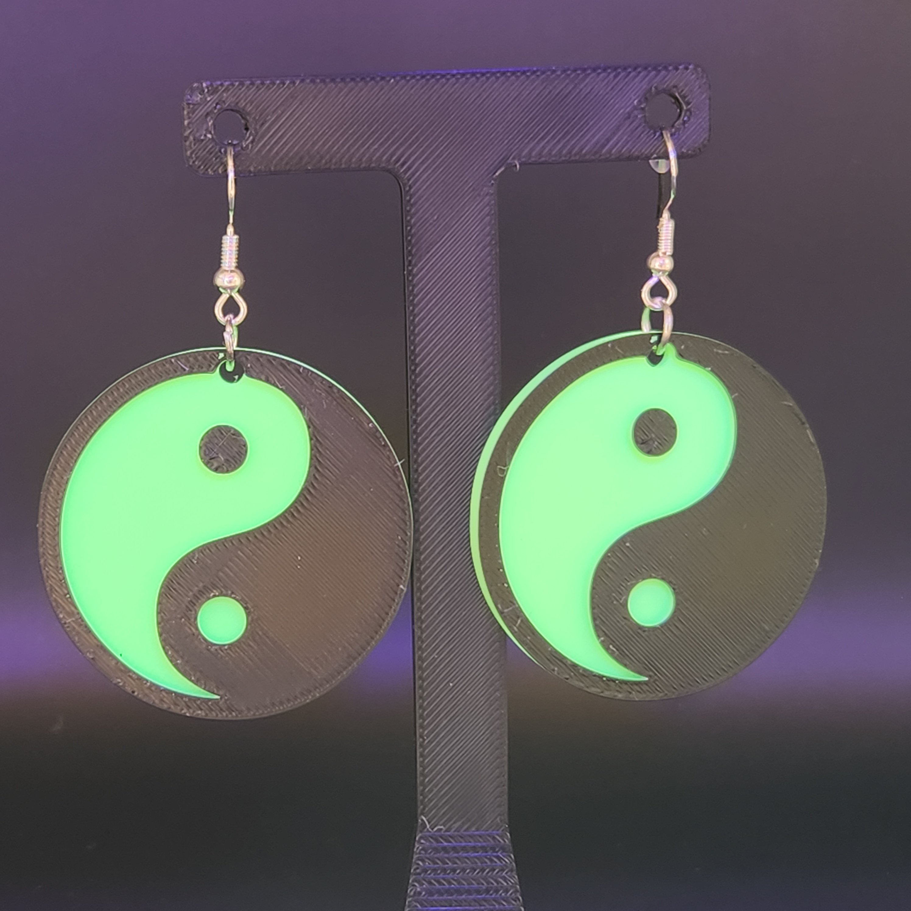 Glow in the Dark Black and Green Yin Yang Earrings