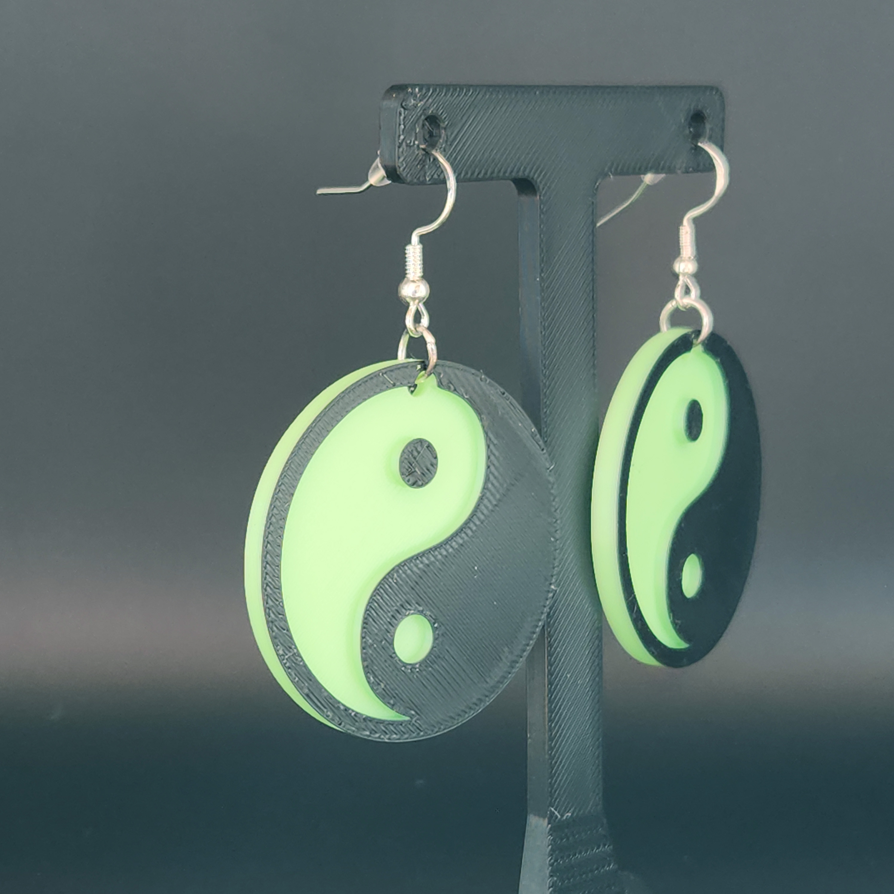 Glow in the Dark Black and Green Yin Yang Earrings