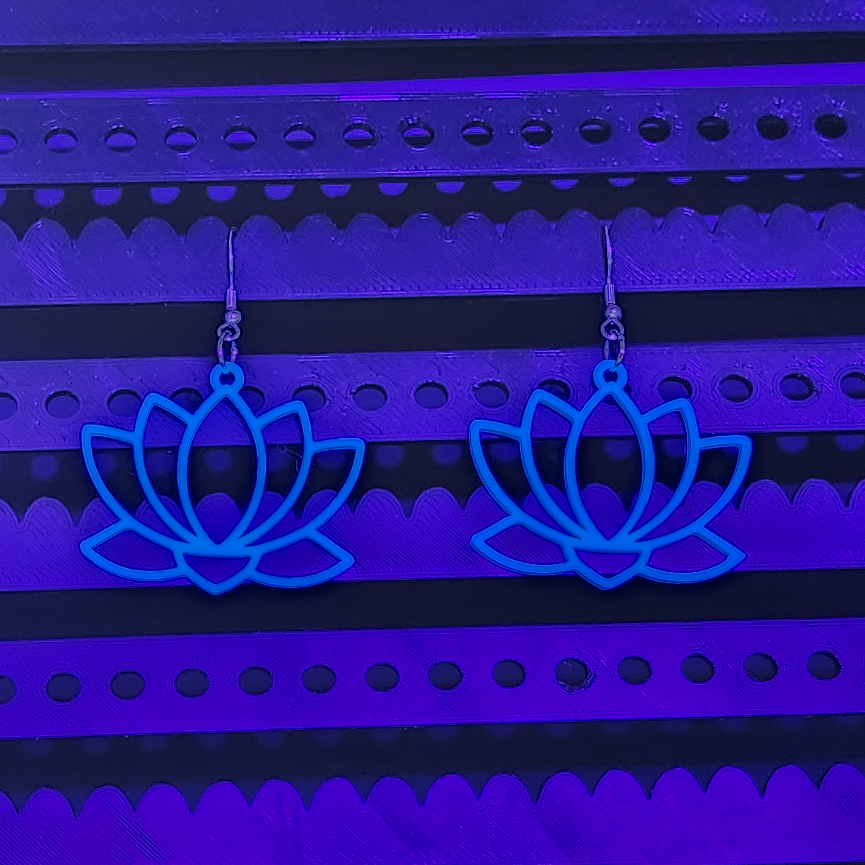 Blue Glow in the Dark Lotus Flower Earrings