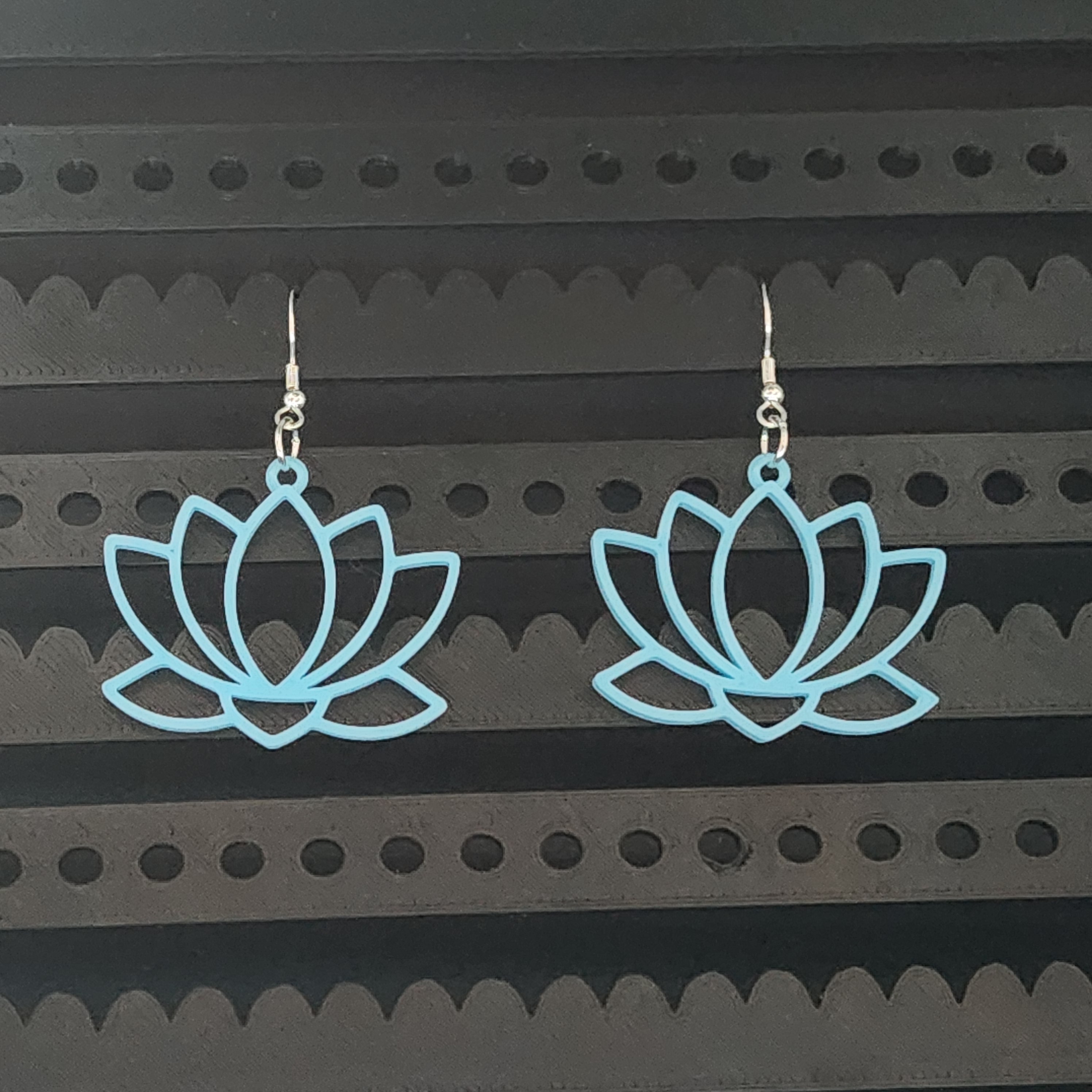 Blue Glow in the Dark Lotus Flower Earrings