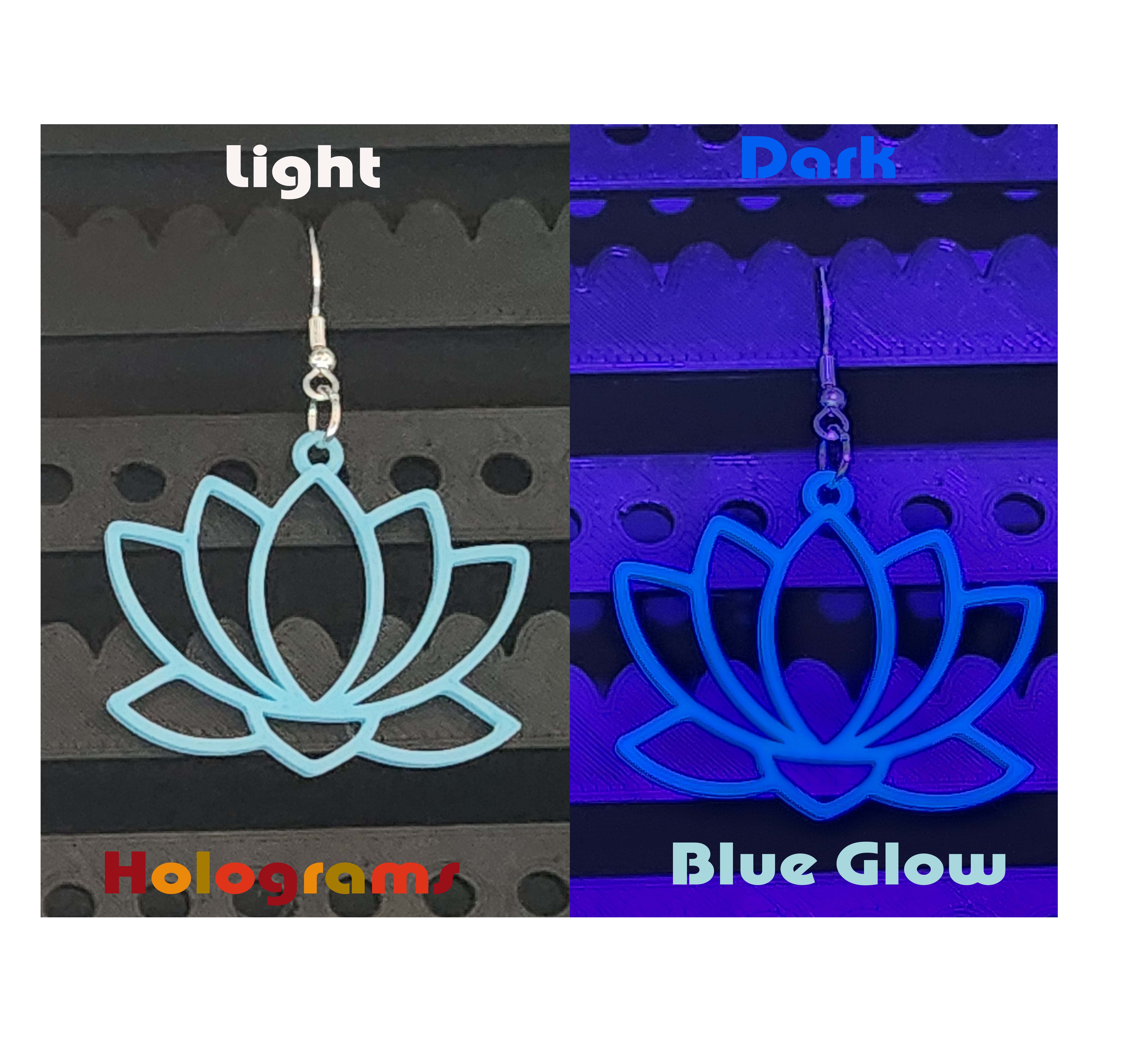 Blue Glow in the Dark Lotus Flower Earrings