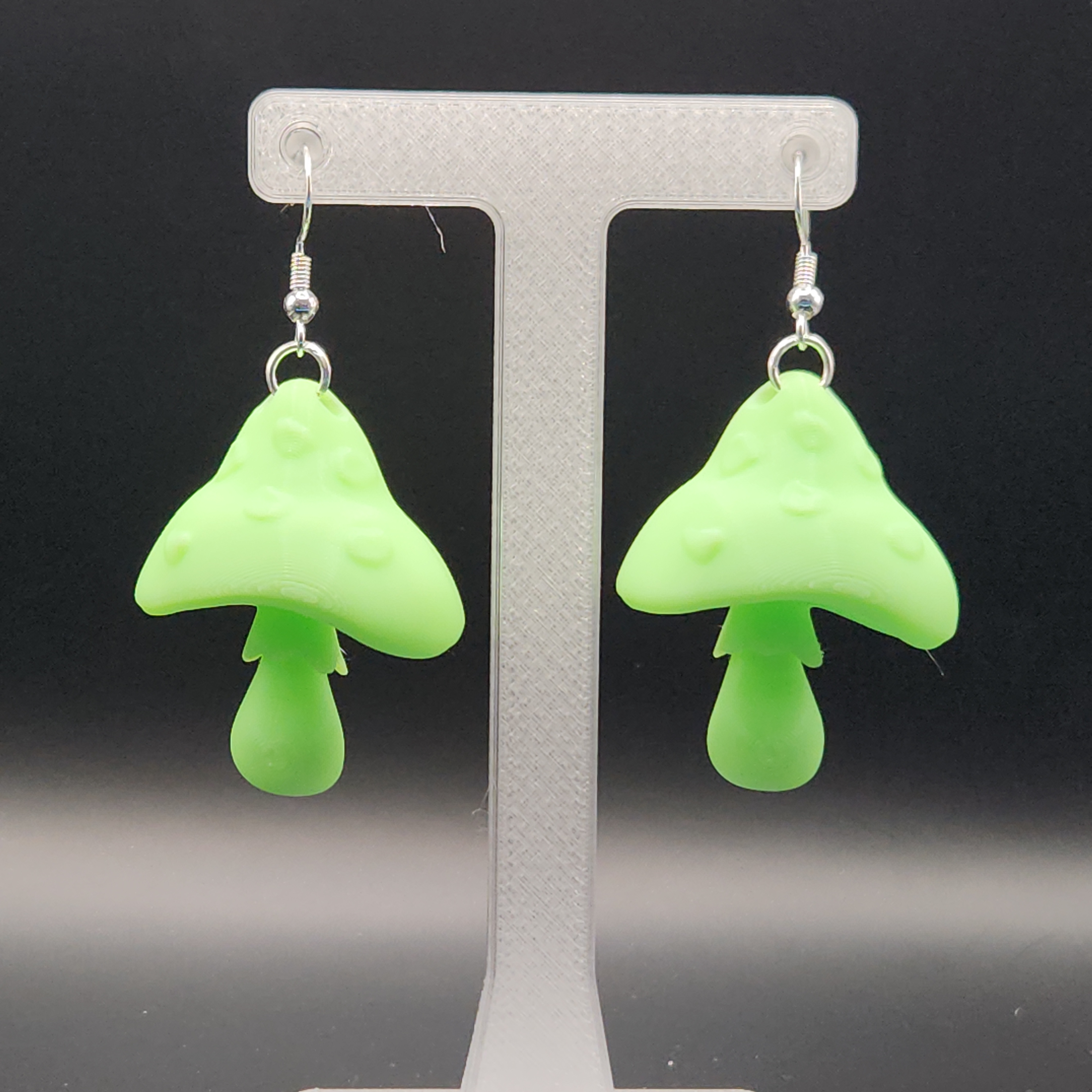 Green Glow in the Dark Mushroom Earrings