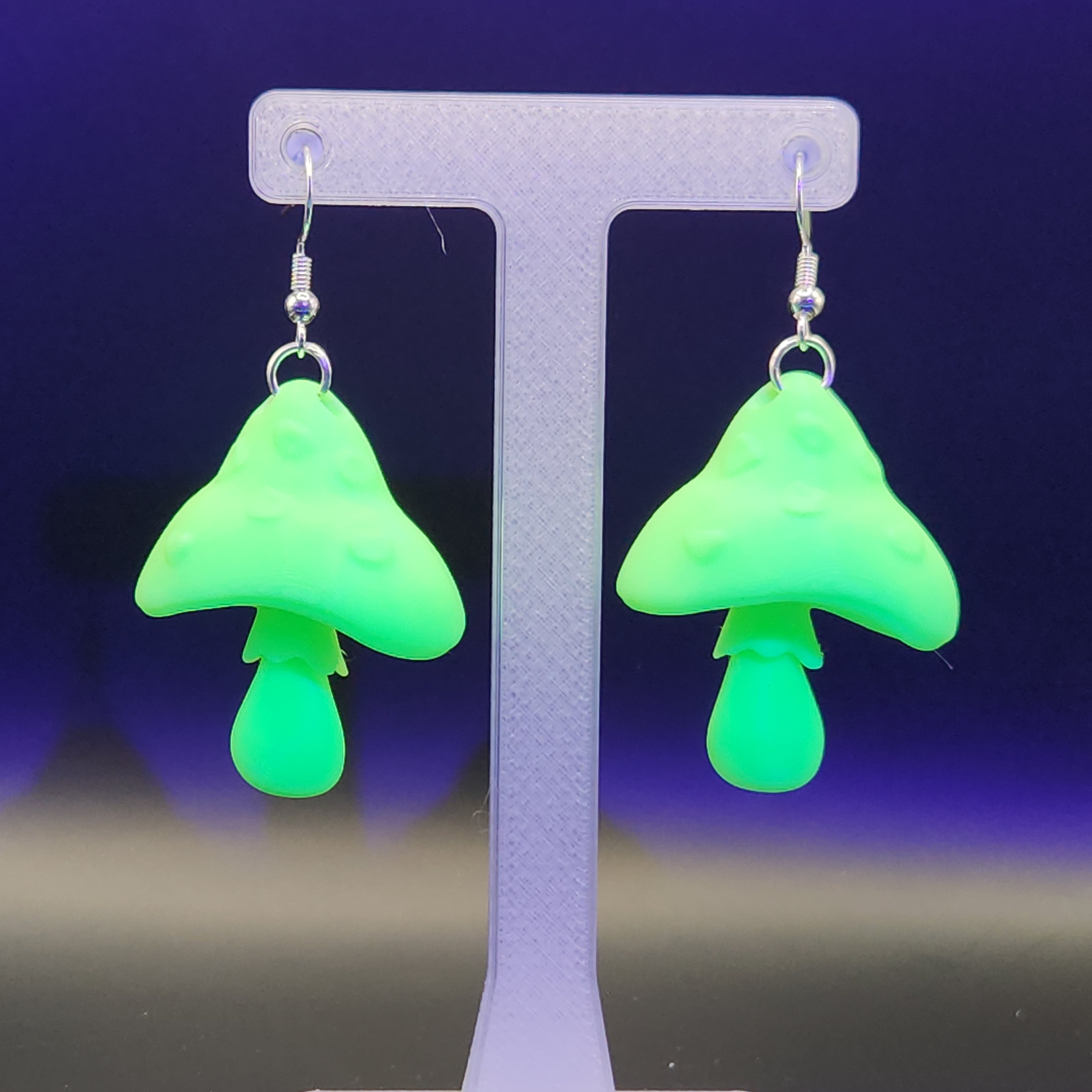 Green Glow in the Dark Mushroom Earrings