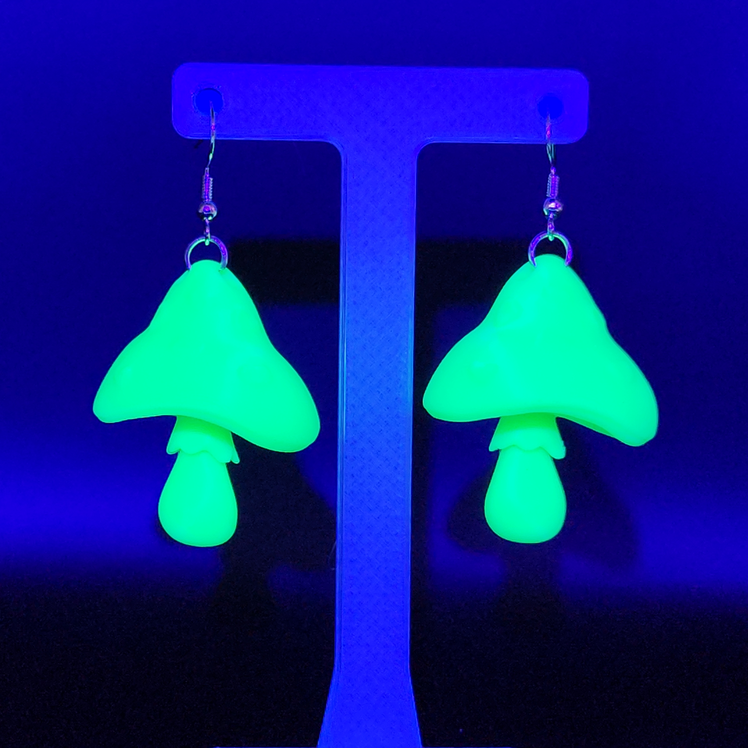 Green Glow in the Dark Mushroom Earrings