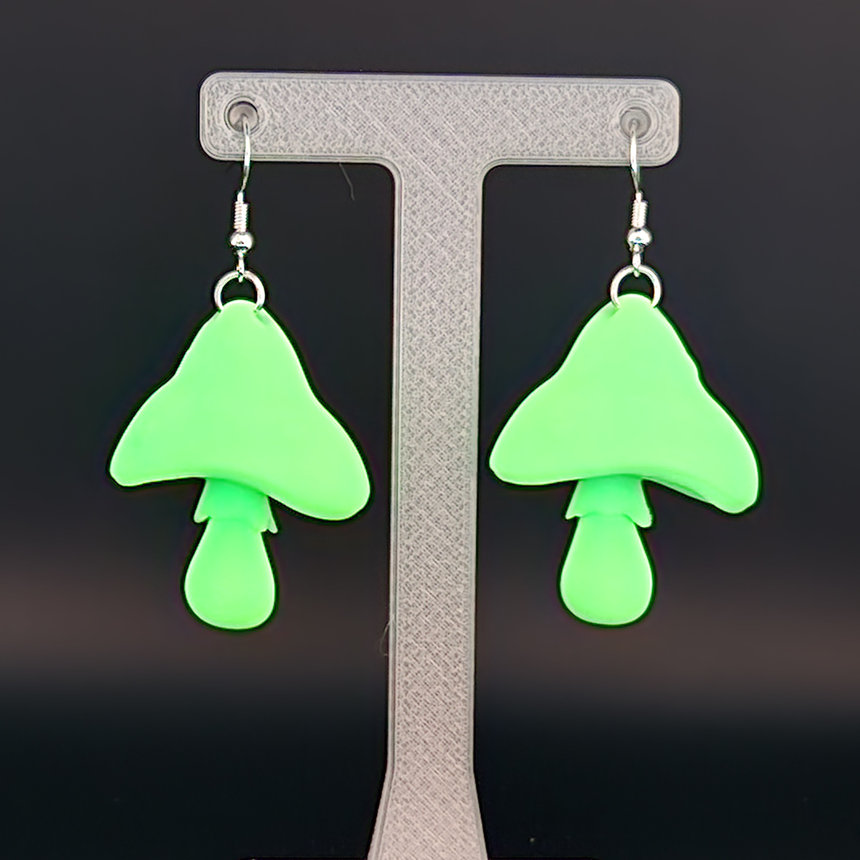 Green Glow in the Dark Mushroom Earrings