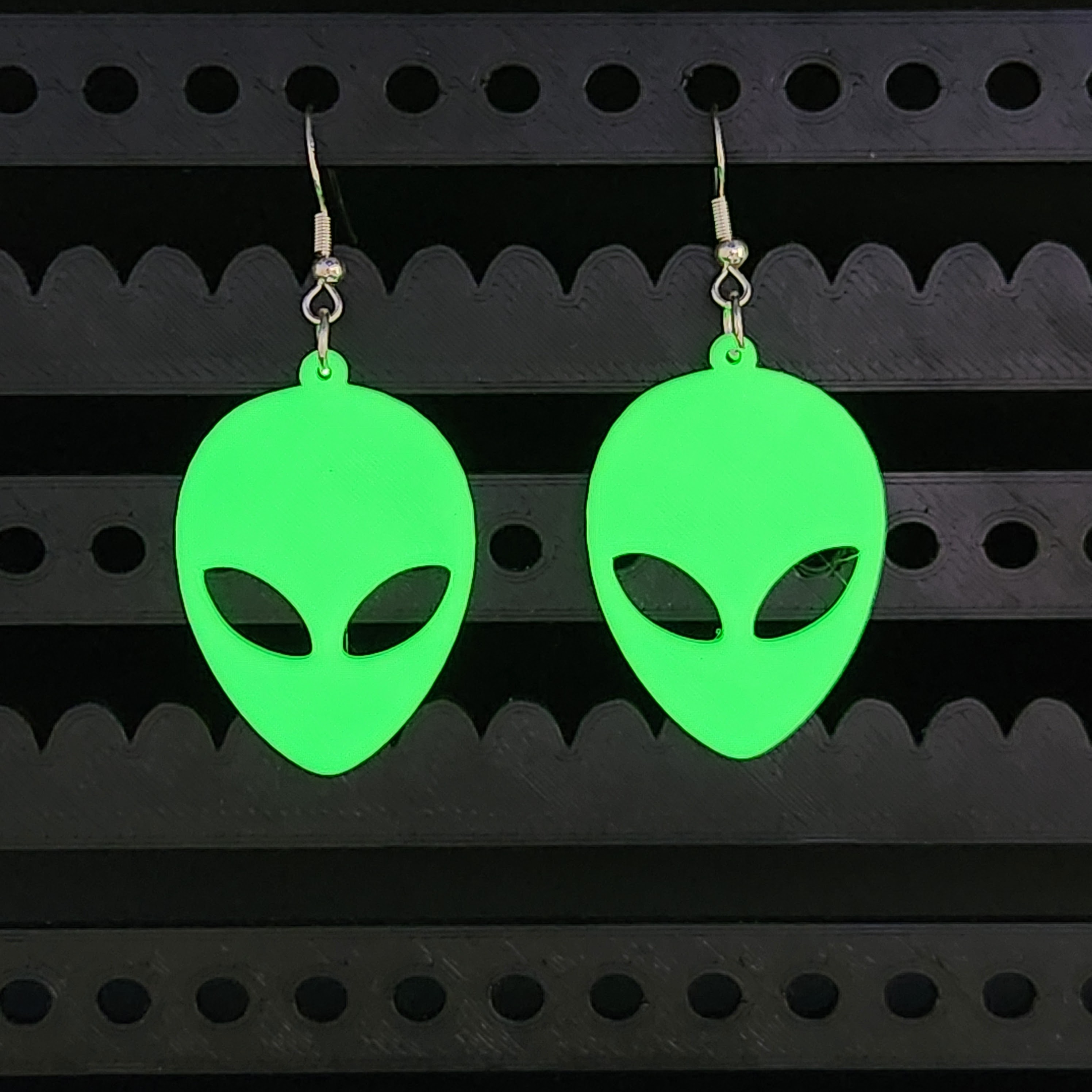 Glow in the Dark Hologram Alien Head Earrings