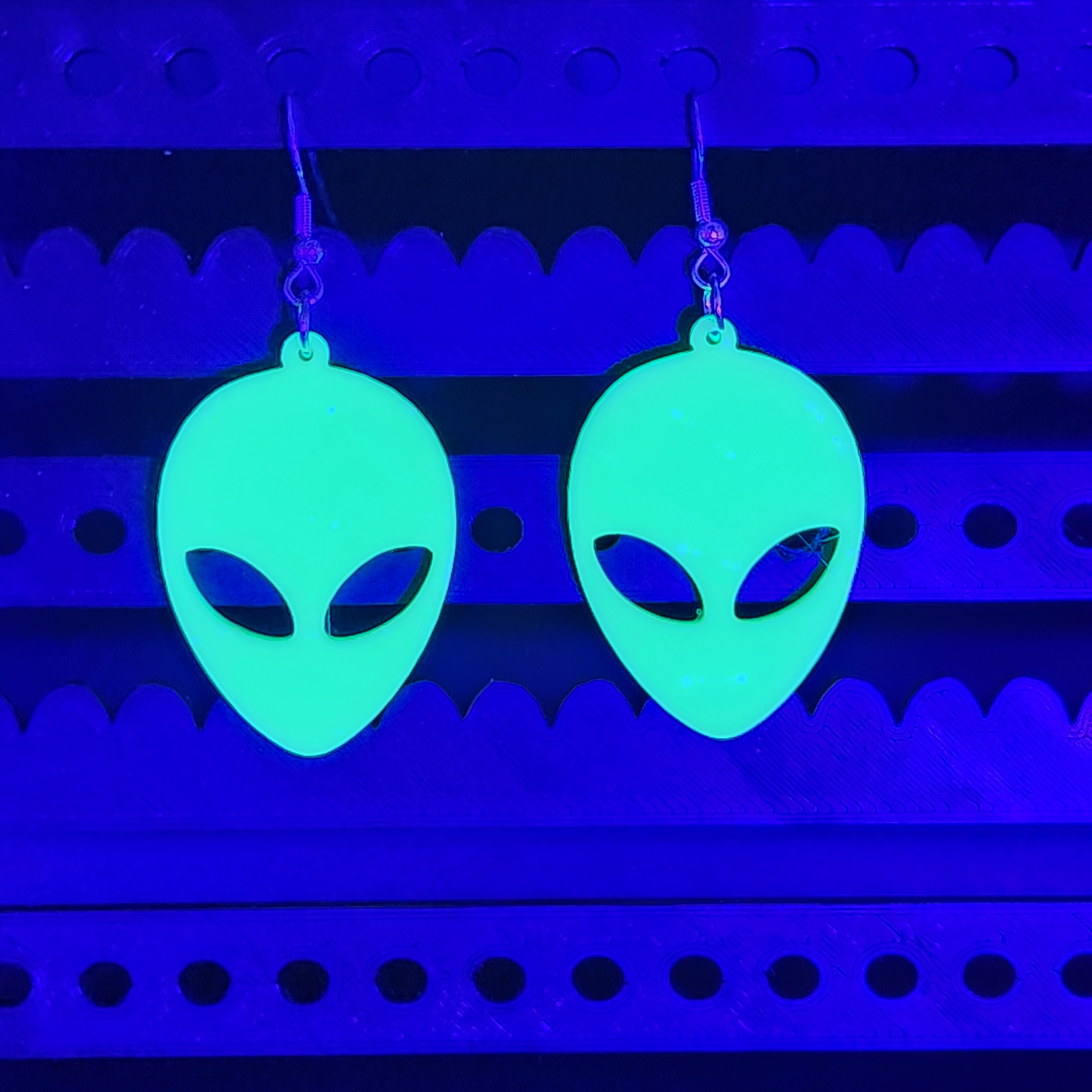 Glow in the Dark Hologram Alien Head Earrings