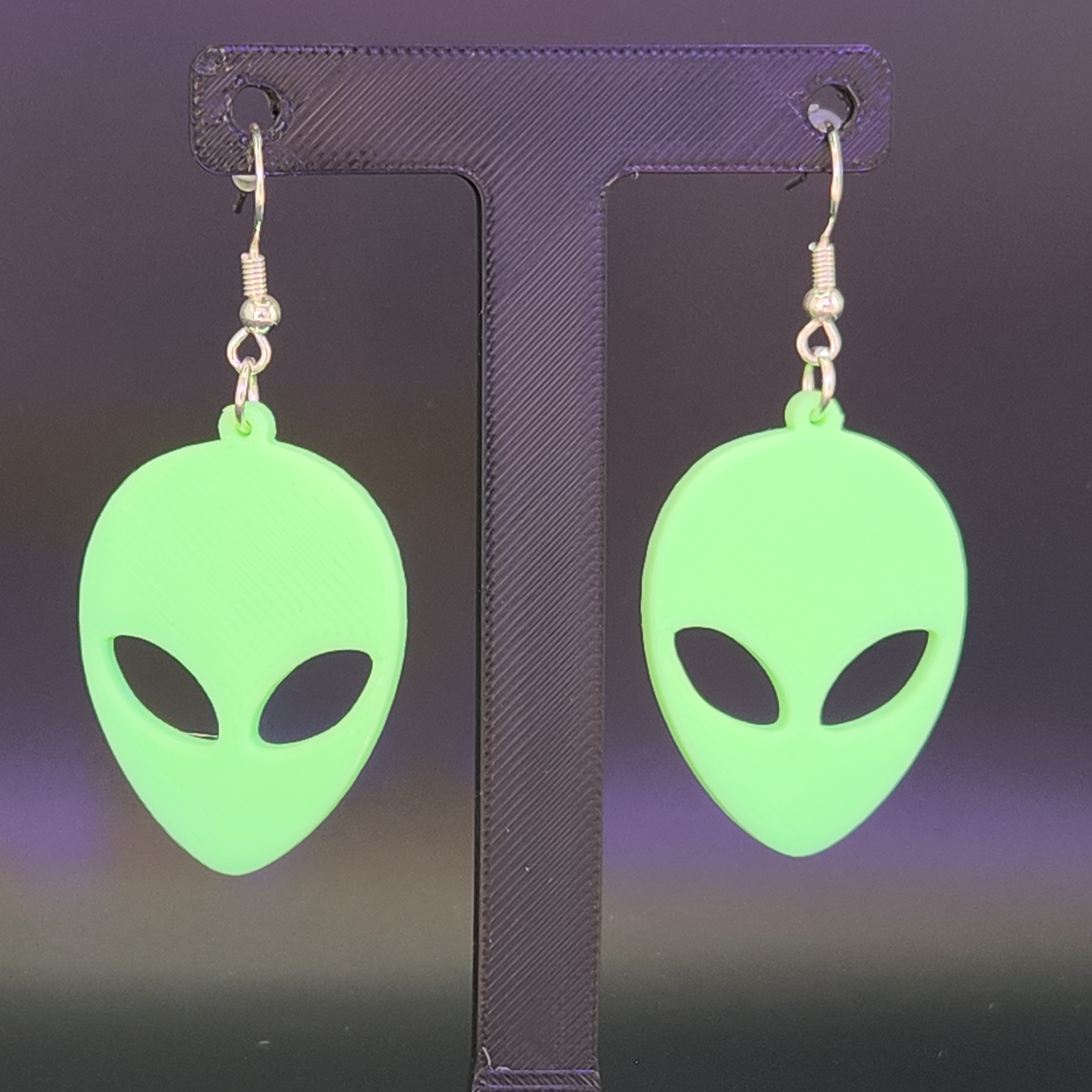 Glow in the Dark Hologram Alien Head Earrings