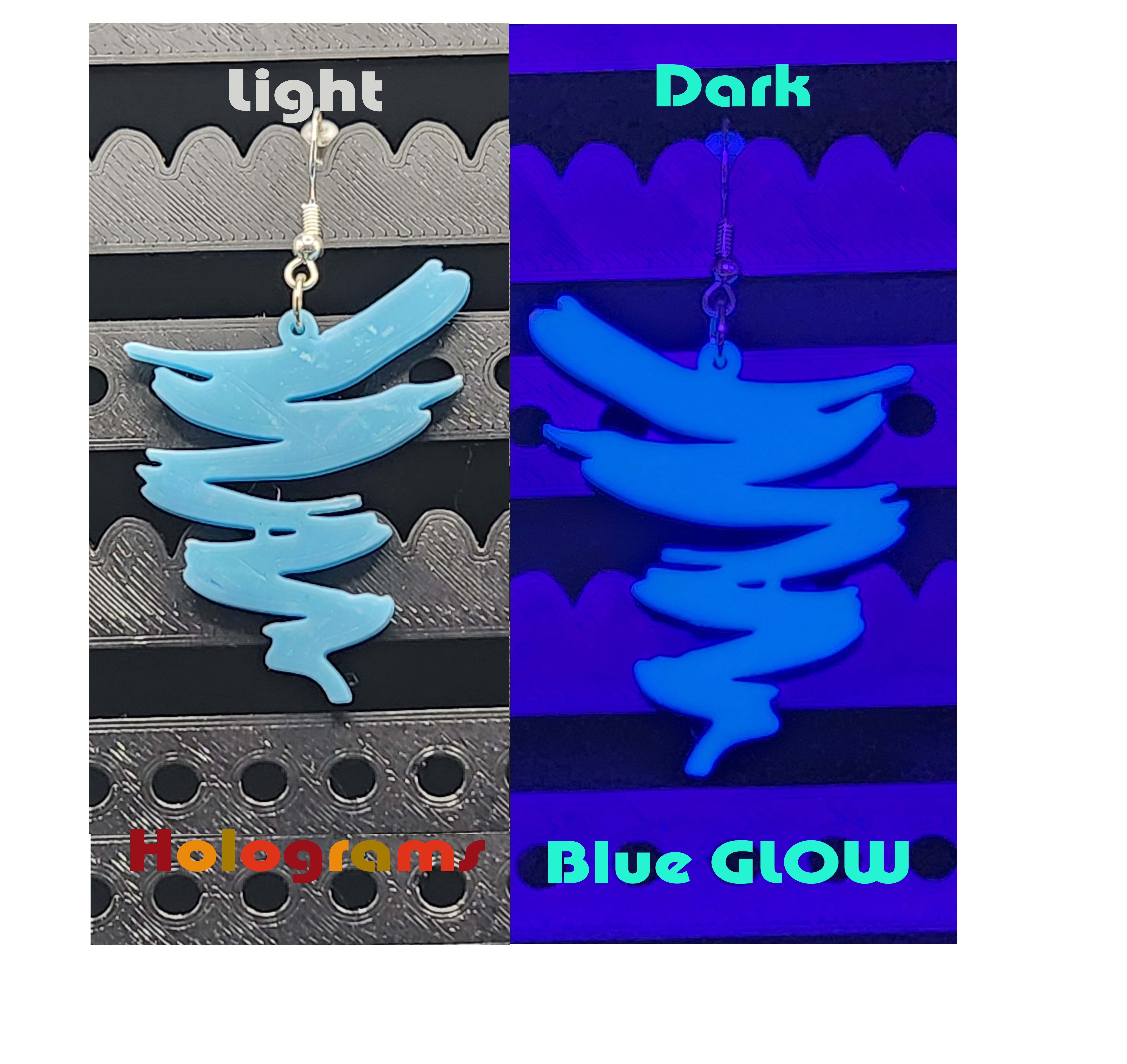 Blue, Glow in the Dark Abstract Squiggle Earrings