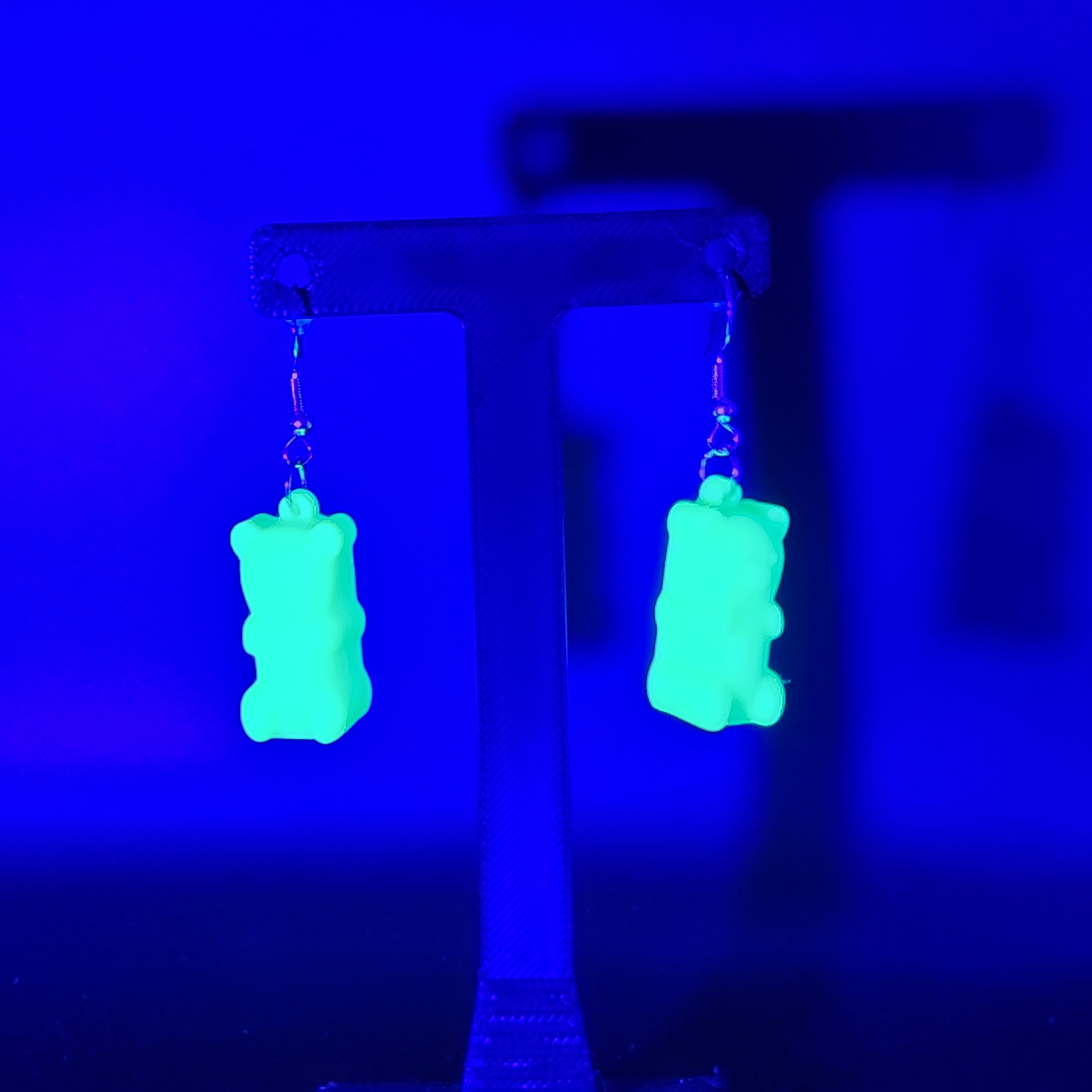 Green Glow in the Dark Gummy Bear Earrings