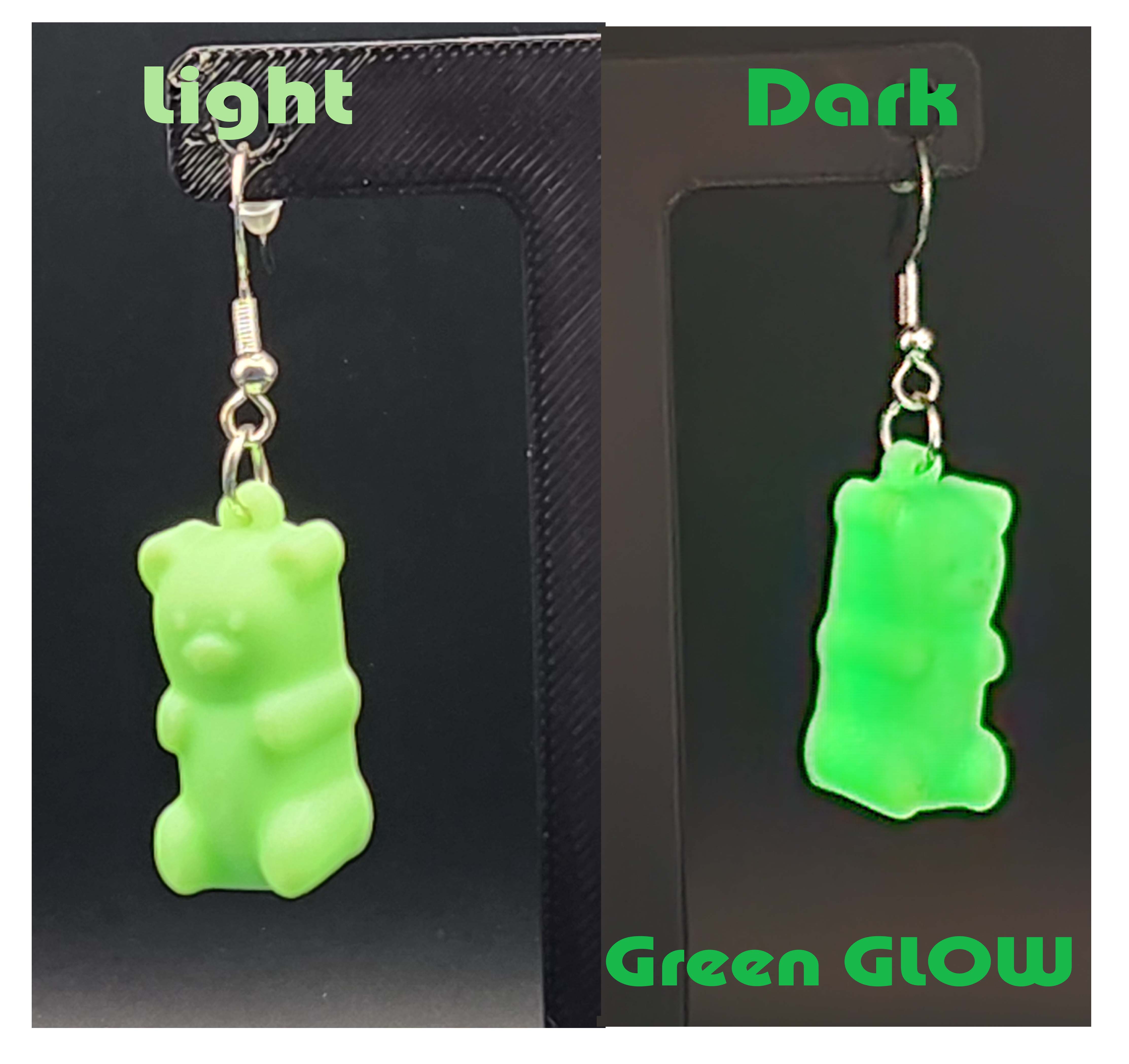 Green Glow in the Dark Gummy Bear Earrings
