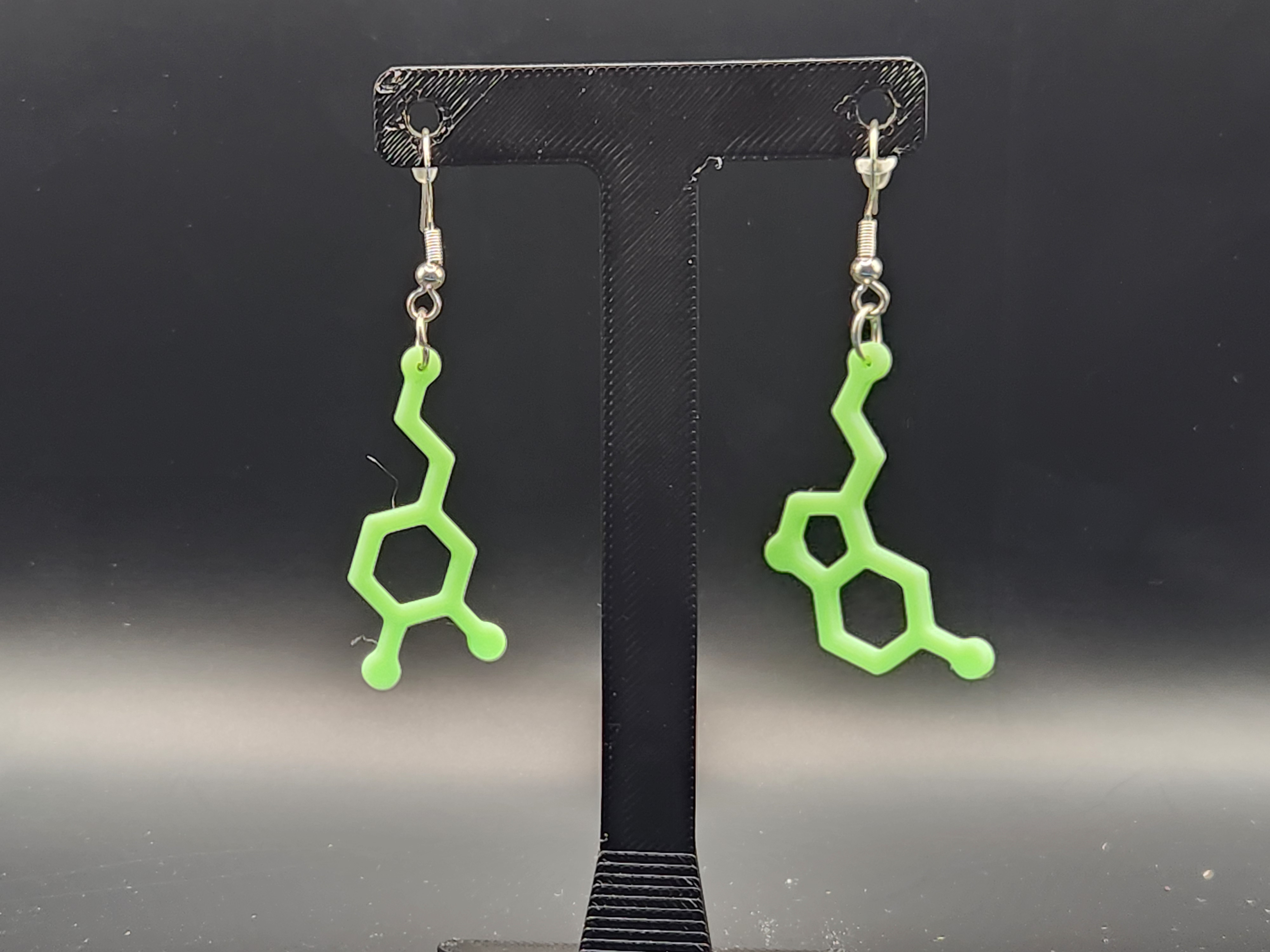Green Glow Serotonin and Dopamine Molecular Earrings