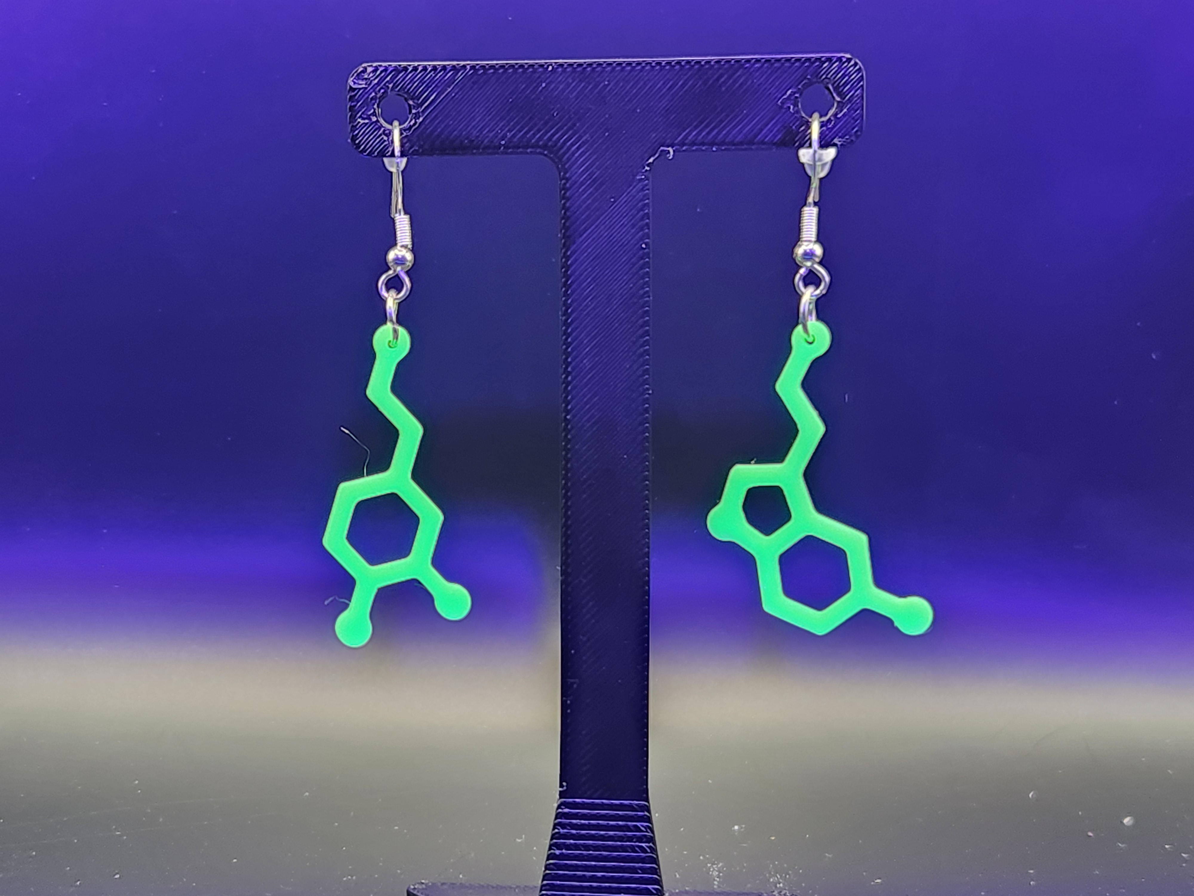 Green Glow Serotonin and Dopamine Molecular Earrings